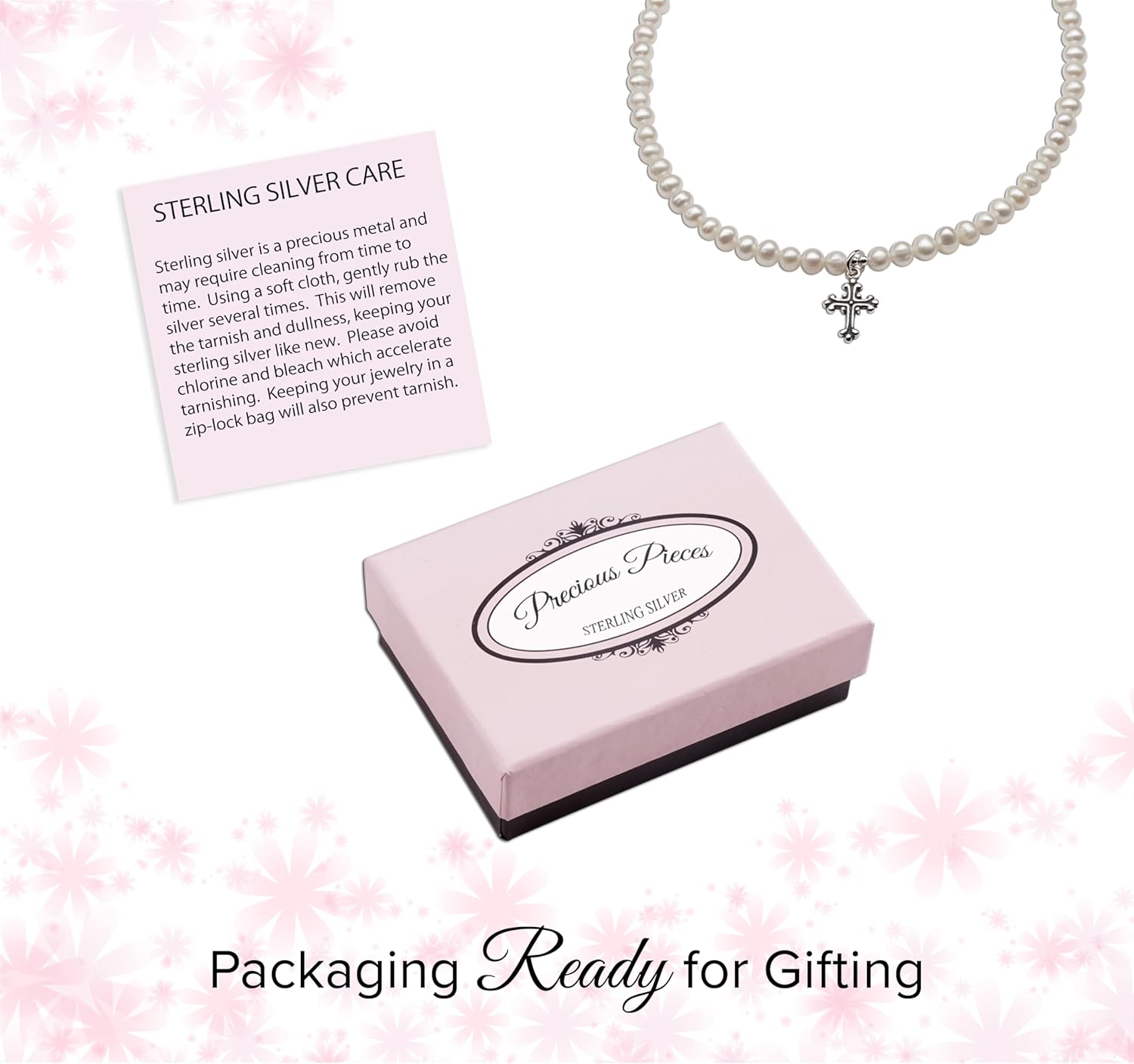 Precious Pieces Children's 925 Sterling Silver Baptism, Christening or First Communion Cross Bracelet and/or Necklace with Cultured Pearl