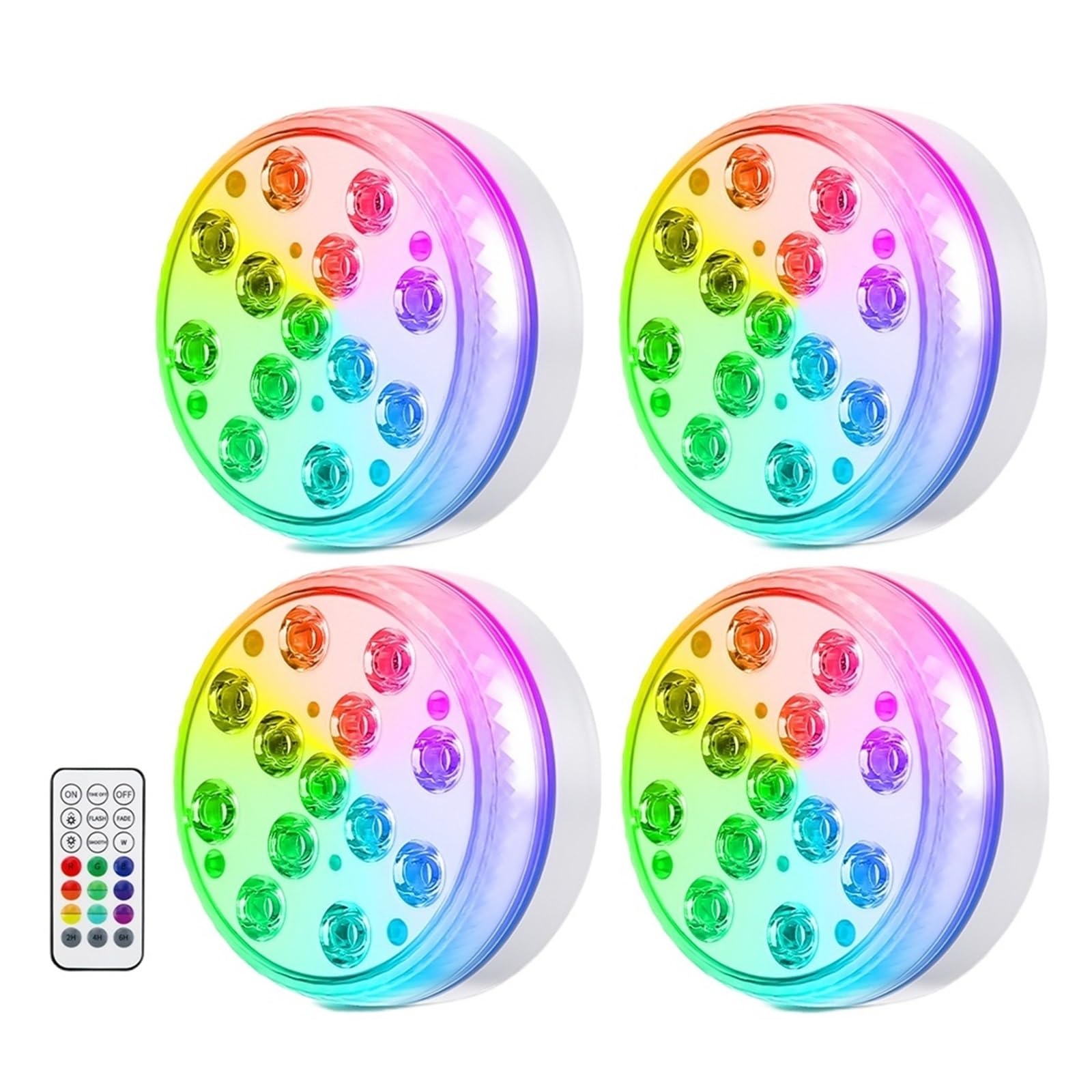 Podwodne Oświetlenie Basenowe Wodoodporne Światła LED Ze Zdalnym Oświetleniem RGB Do Wanny I Prysznica Fontanny Wystrój Ogrodu Tworzenie Atmosfery(4 Light 1 Controller,8.5CM)