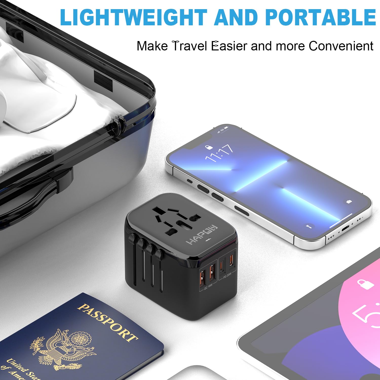 HAPOW - Adattatore da viaggio universale PD20W, adattatore di alimentazione internazionale, 2 USB-C e 2 USB-A, caricabatterie da viaggio a ricarica rapida, adattatore per presa da viaggio tutto il