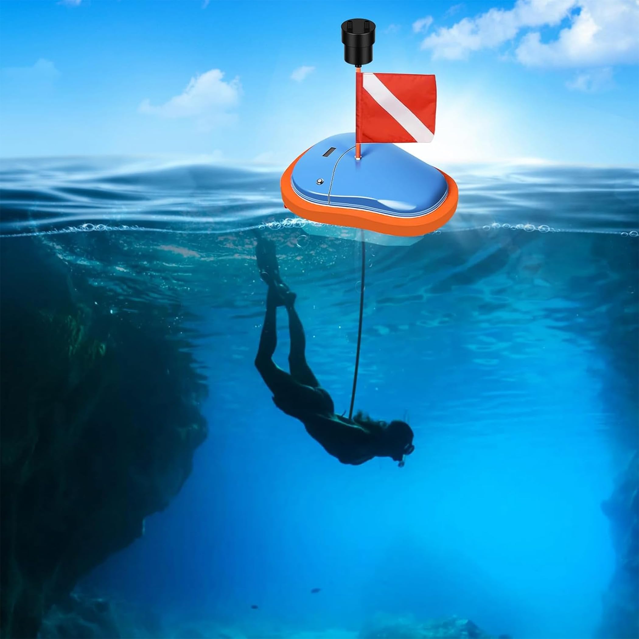 TUXING Sistema de ventilador de buceo, sin tanque, portátil, recargable, sumergible, con tubo telescópico de 7 m, para buceo, pesca y esnórquel