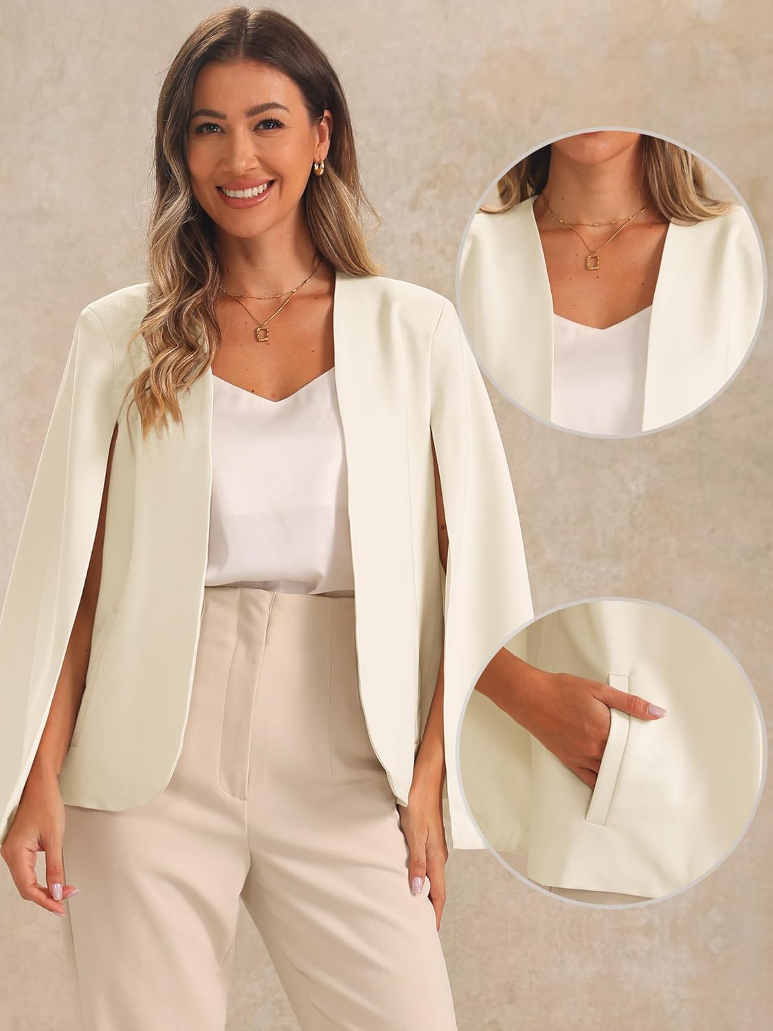 Allegra K Cape Sleeve Blazer for Women's Business Work Open Front Casual Jacket Coat - Image 2