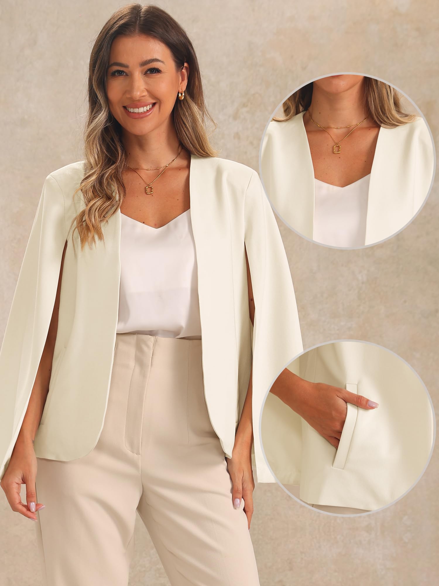 Allegra K Blazer Lavoro Donna Mantella Aperta Davanti Maniche Giacca Casual
