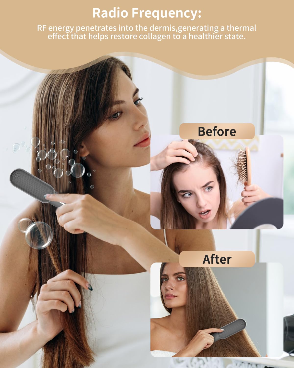 Spazzola Fototerapia Crescita Capelli 4 in 1, Cura Cuoio Capelluto con Luce LLLT 630nm 460nm 850nm, RF EMS ION, Pettine Laser per Ricrescita Capelli