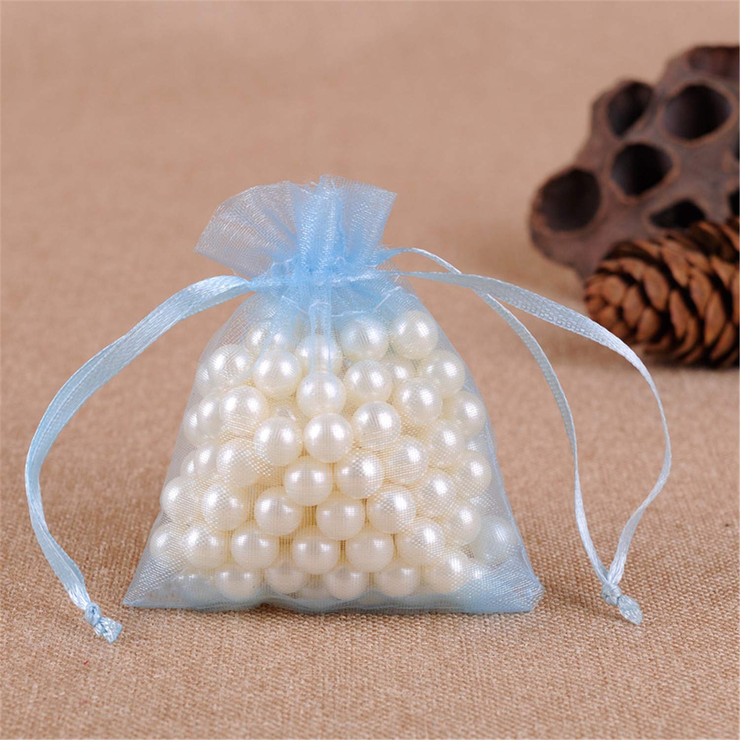 100PCS Party Organza Bags Present Sacks Wedding Favour Wrapping Reusable Christmas Drawstring Gift Bag (Pale Blue,35 x 50 cm)