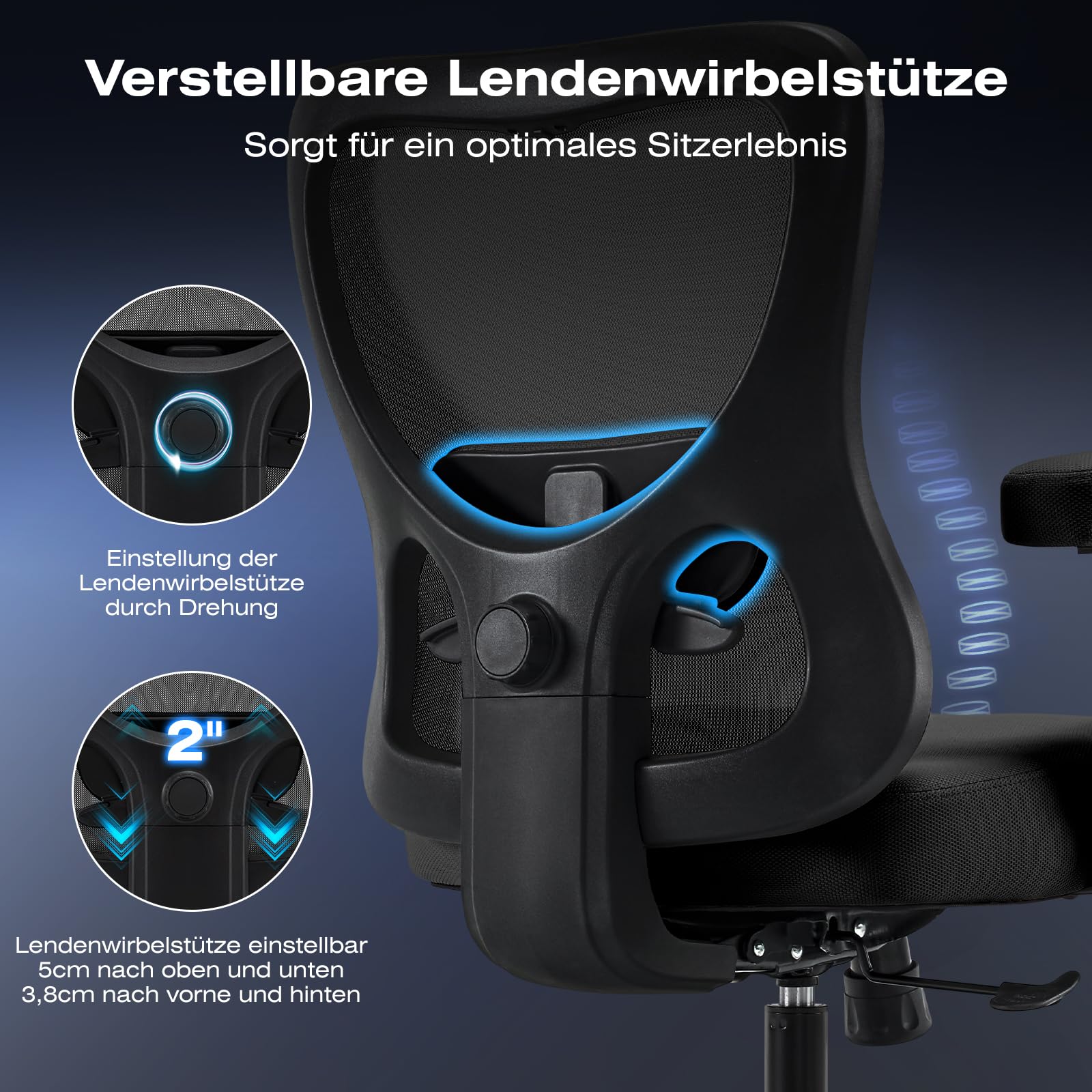 Hellove Bürostuhl Ergonomisch 230KG, Schreibtischstuhl mit Verstellbarer Armlehnen und Lendenwirbelstütze, Drehstuhl mit 50cm Große Sitzfläche Computerstuhl Mesh-Stuhl für Homeoffice Wippfunktion