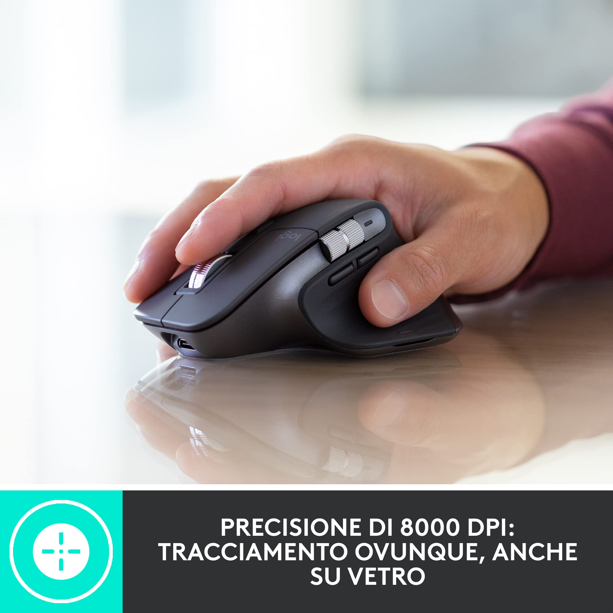 Logitech MX Master 3S for Business, Mouse Wireless con Clic Silenzioso, 8K DPI, Ricevitore USB Logi Bolt Protetto, Bluetooth, USB-C, MagSpeed, Windows/Mac/Chrome/Linux - Grigio