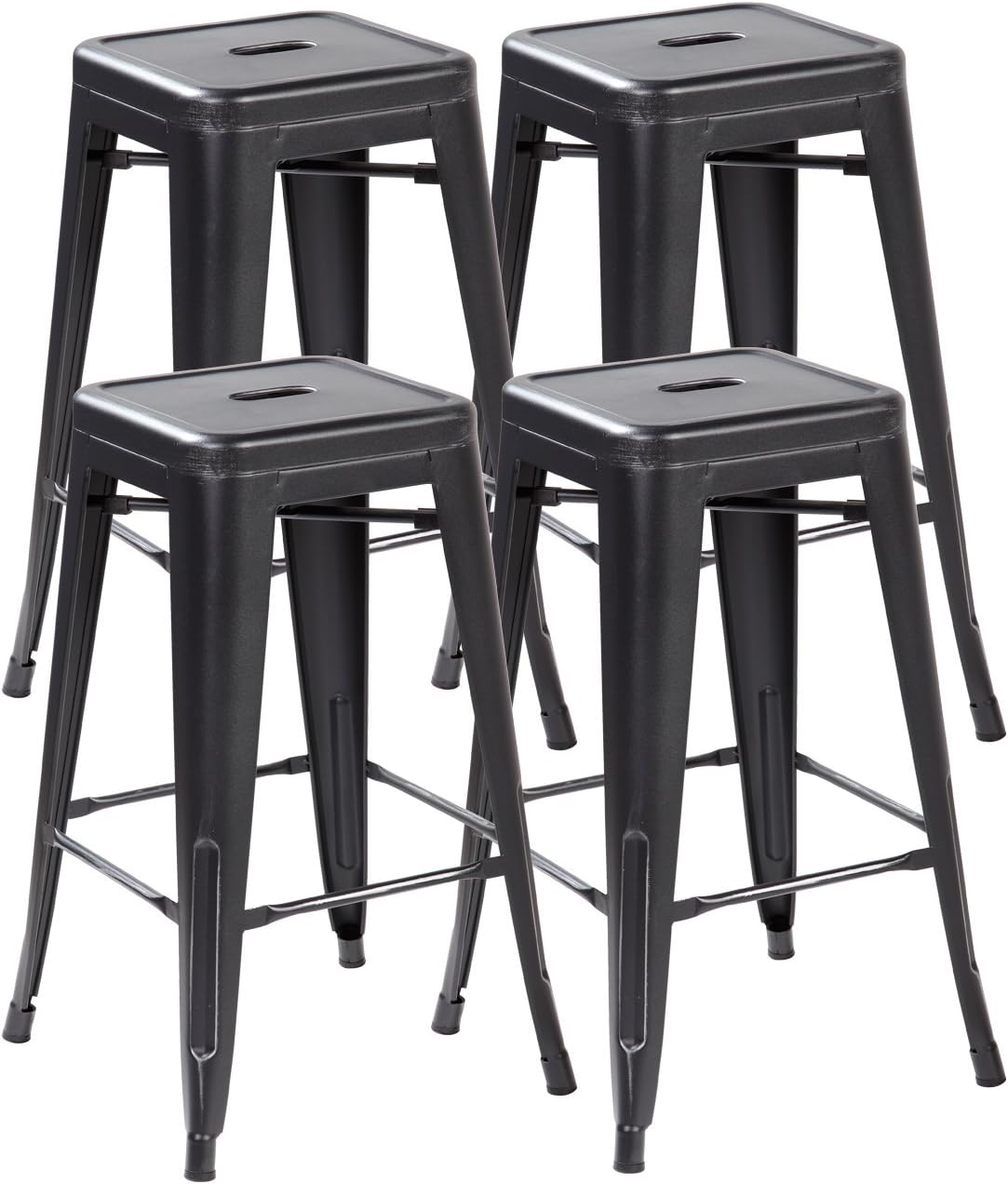eurosports Tolix Style Chair 3001-ABS-4 Backless Metal Bar Stools Chair, Set of 4 Antique Black Silver 26 inches