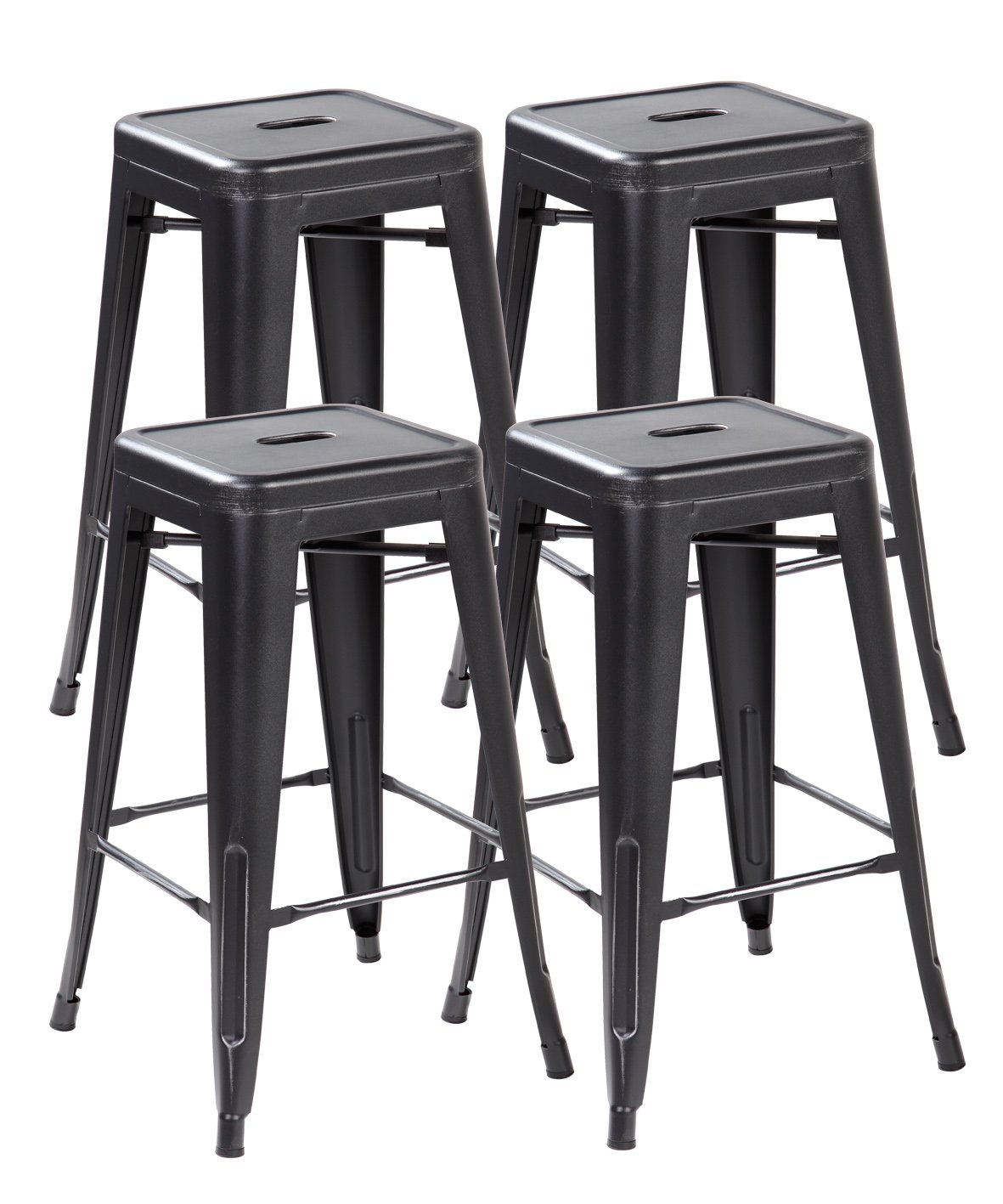 eurosports Tolix Style Chair 3001-ABS-4 Backless Metal Bar Stools Chair, Set of 4 Antique Black Silver 26 inches