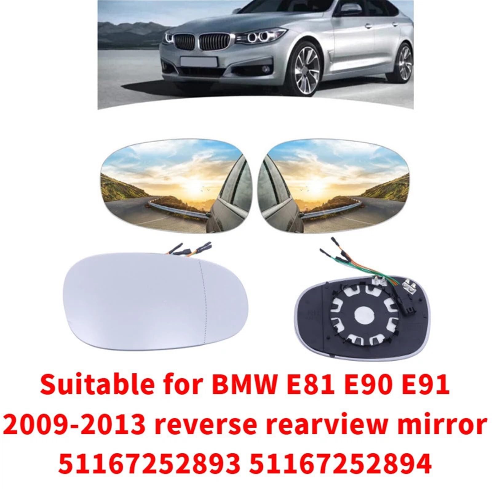 Vetro Dello Specchietto Retrovisore Adatto per Bmw E81 E90 E91 2009-2013 Lente specchietto retrovisore 360 ​​51167252893 installare(Left)