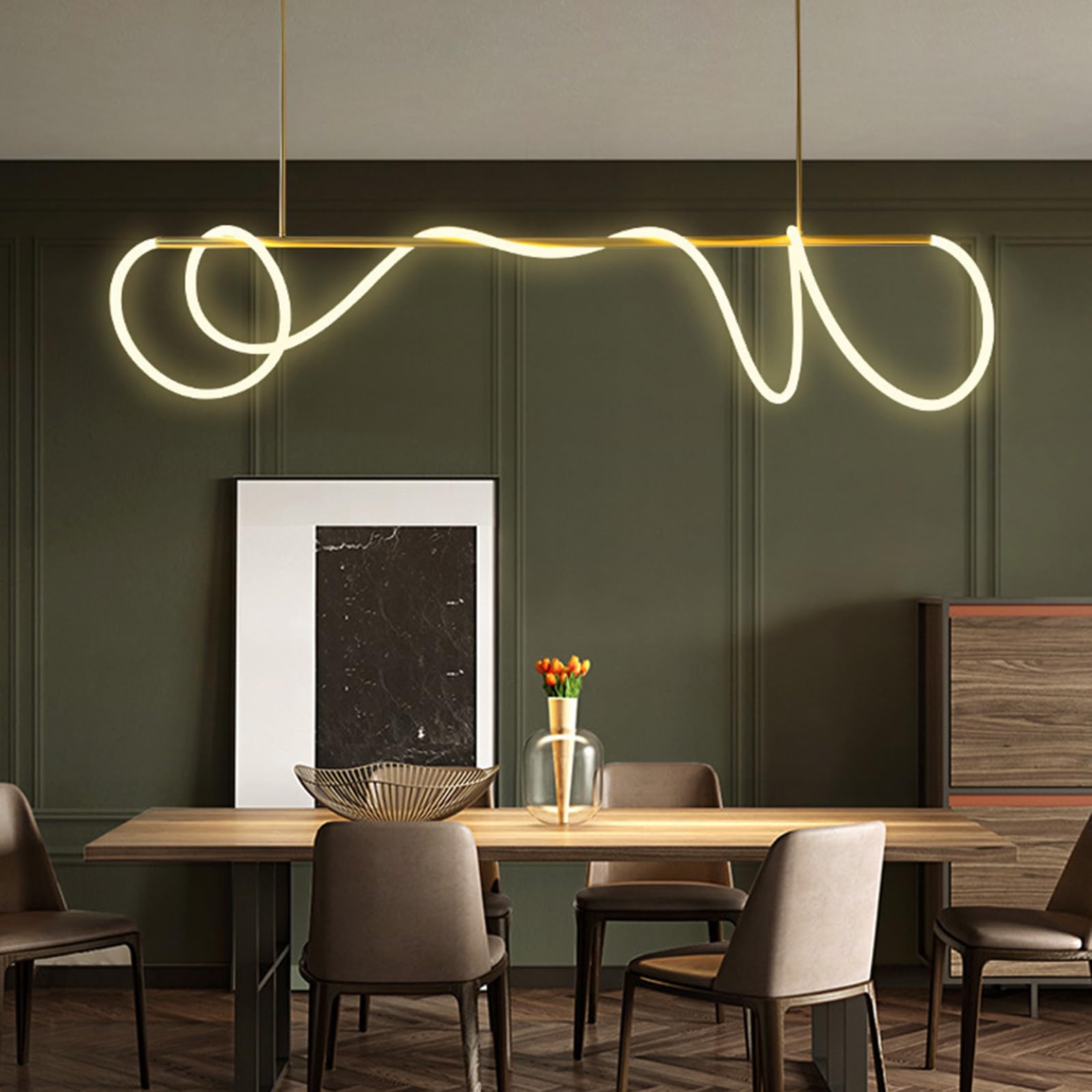 Lustre minimaliste en fer anti éblouissement avec tube LED souple de 110cm