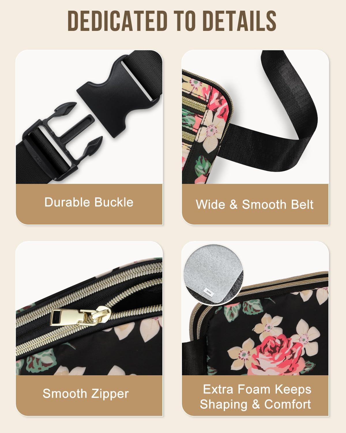 Capolo Fanny Packs for Women Fashion Waist Packs Bag with Adjustable Strap and 4 Zipper Pockets Waterproof Everywhere Crossbody Belt Bag for Workout Running Travelling(Rose) - Image 4