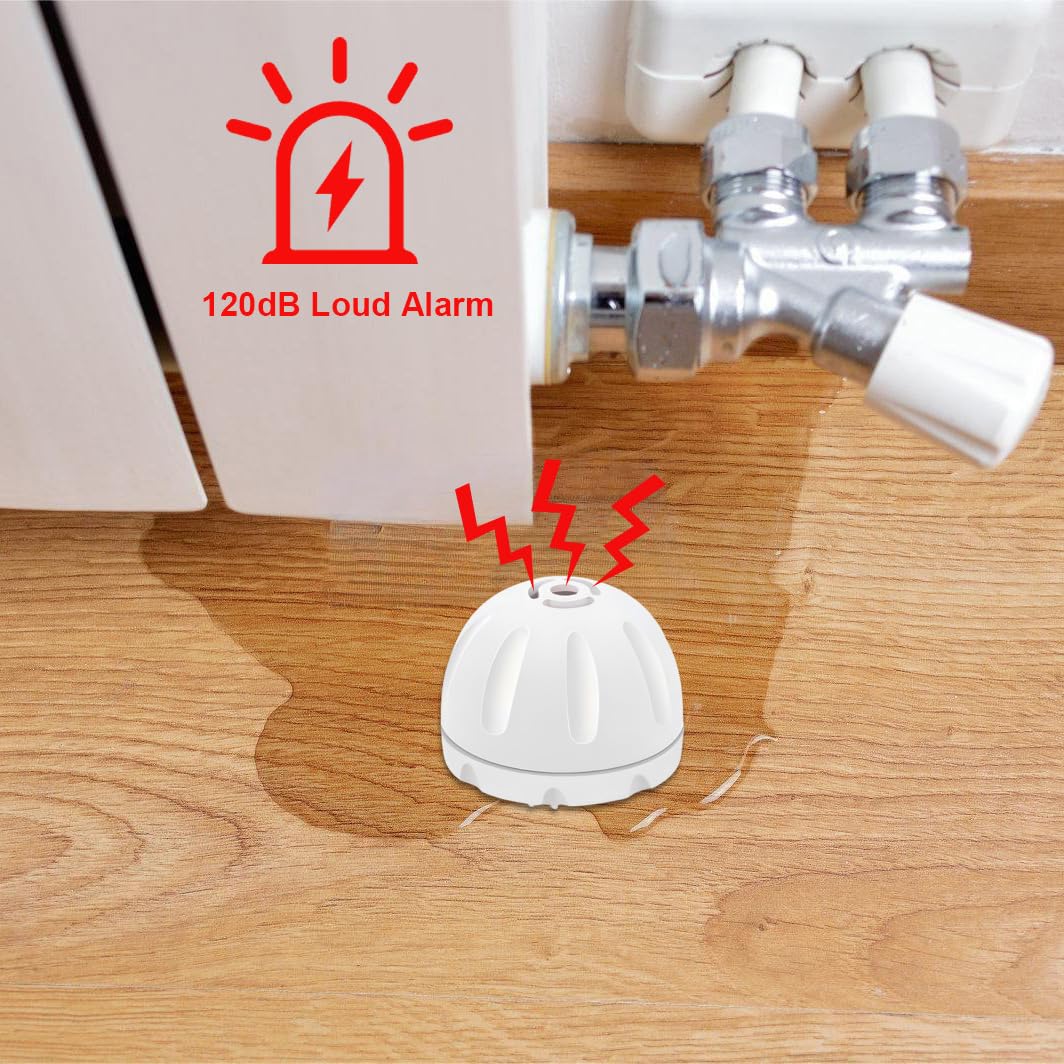 Mengshen Alarma de Fuga de Agua 4 Pack, Detector de Fuga de Agua 100 dB Alerta de inundación de casa para Cocina baño sótano lavandería habitación Funciona con Pilas