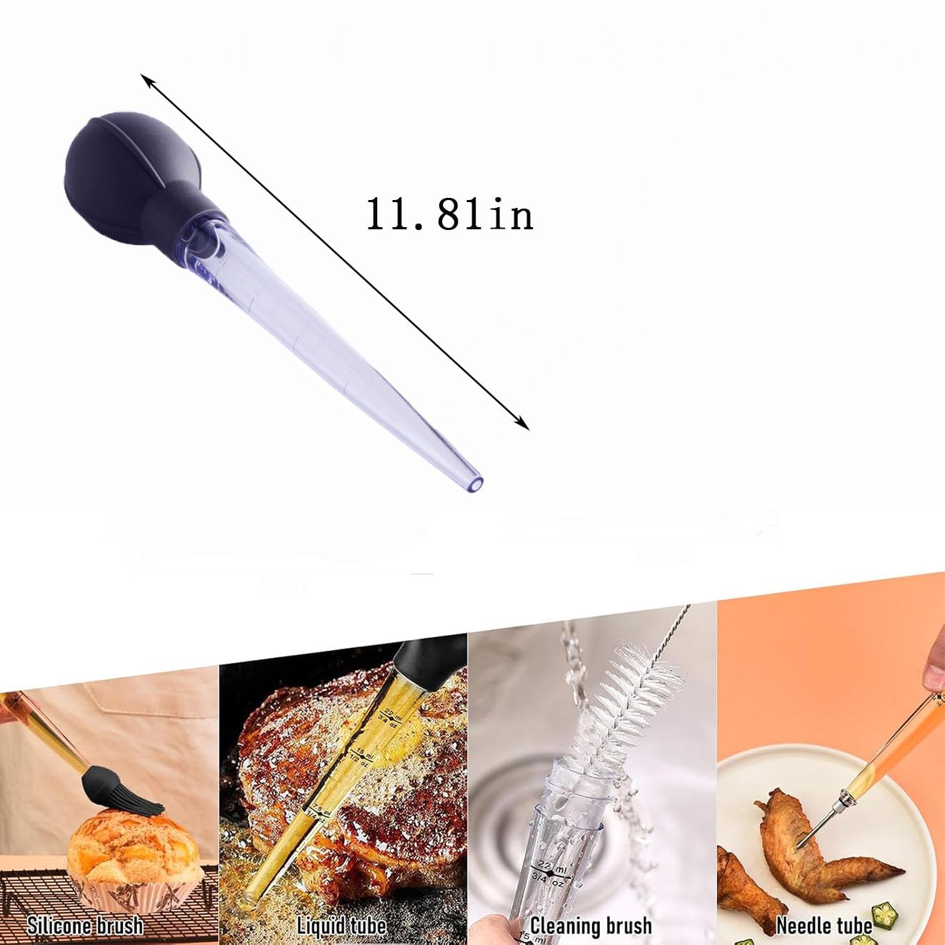 Siringa Per Arrosti In Silicone | Per Iniettare Marinate Nella Carne | Con Sfera Di Aspirazione E Spazzola Per Pulizia - Foto 12