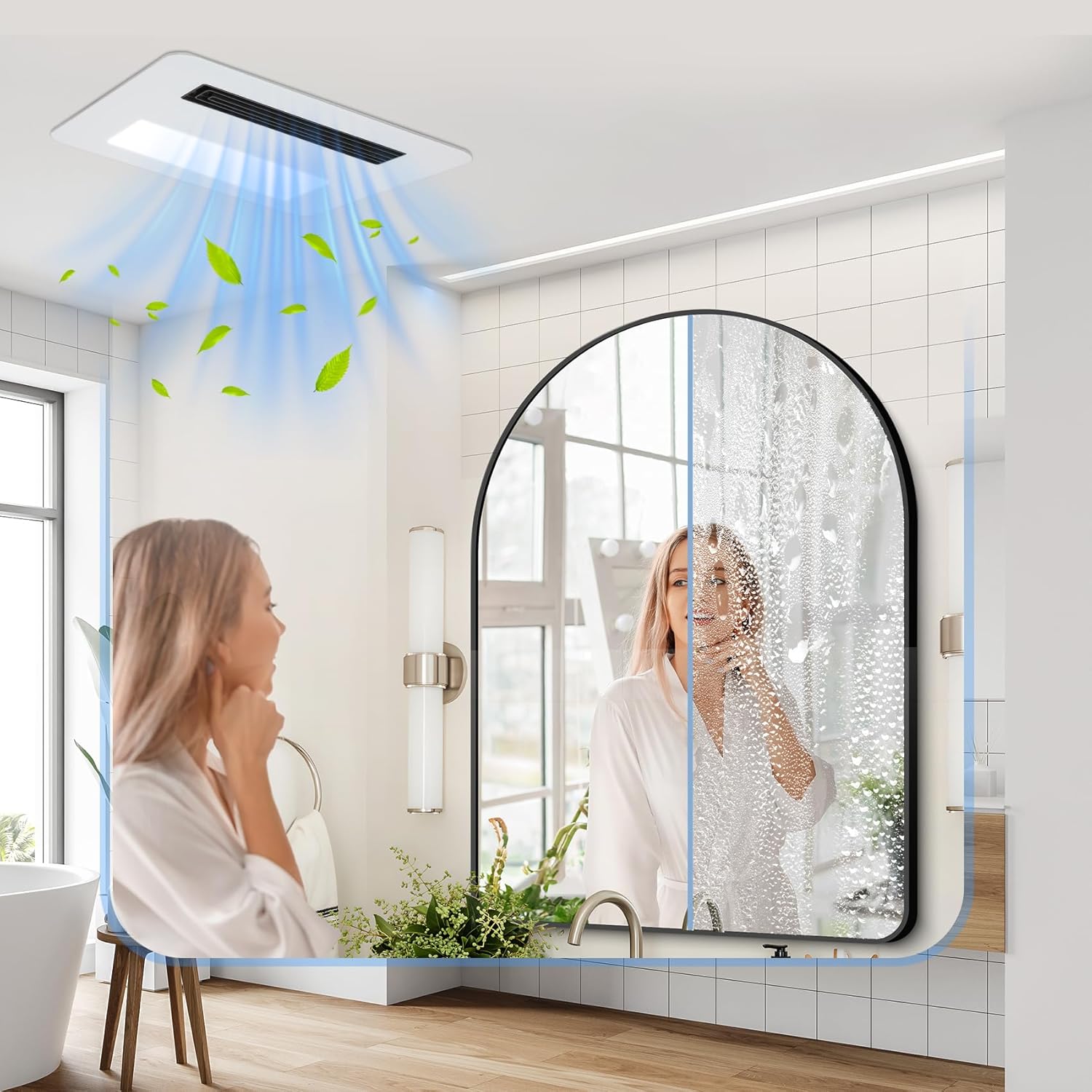 Bathroom Exhaust Fan with Heater and Light 1800W,190 CFM,Ultra-Low 30dB Operation,4-in-1 Bathroom Ventilation System,1 Minute Rapid Heating and Ventilation (White)