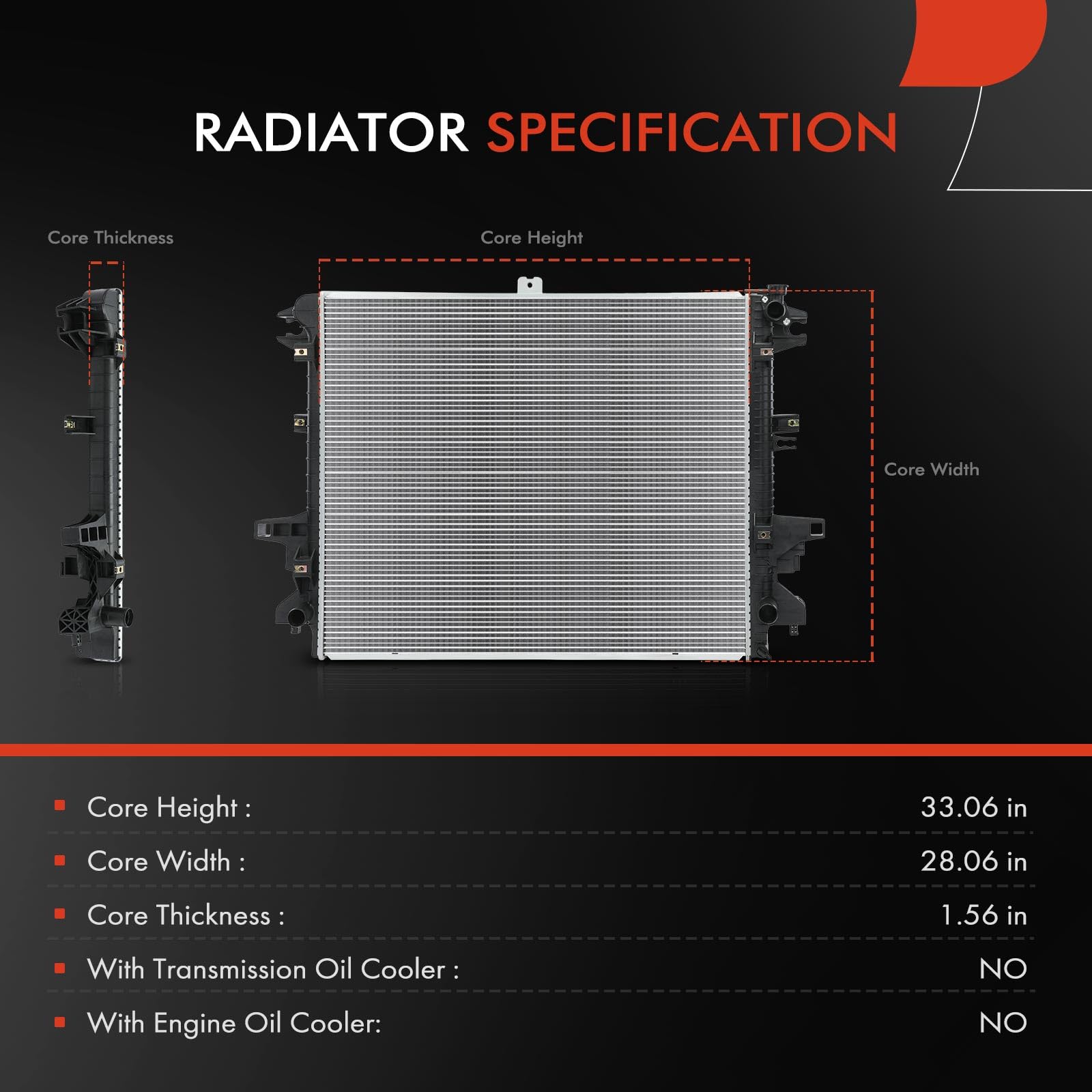 DNA MOTORING OE Style 1-Row Aluminum Cooling Radiator Compatible with 17-19 Nissan Titan XD 5.6LOEM-RA-13643, 21410EZ30A