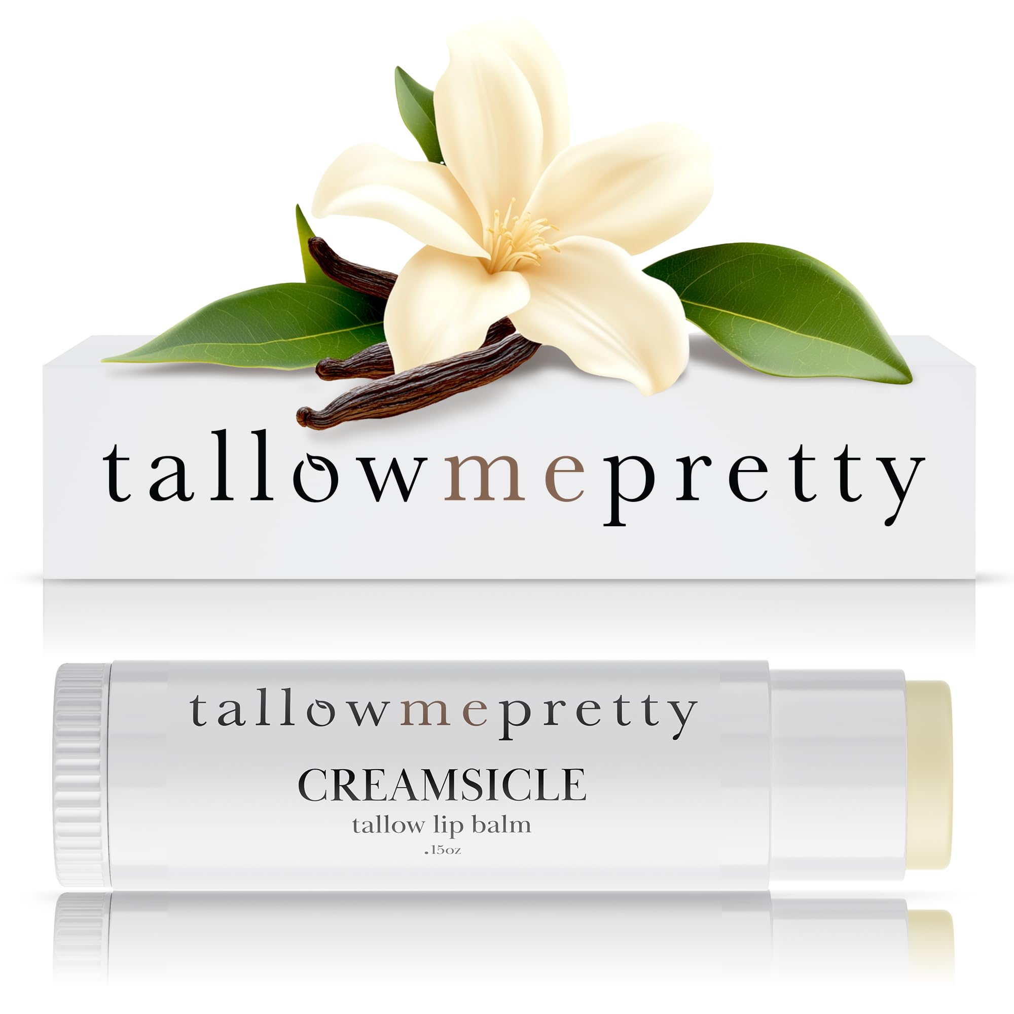 Tallow Me Pretty Creamsicle Lip Balm, Luxuriously Soothing & Protective Tallow Lip Balm w/Nutrient-Rich Tallow, Vanilla Bean, Sweet Orange Essential