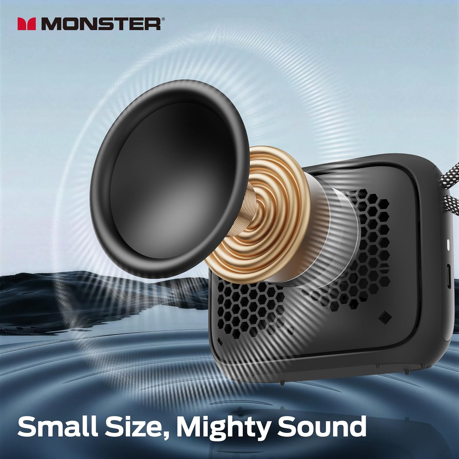 Monster S520 Portable Speaker, IPX7 Waterproof Speakers Bluetooth Wireless, Bluetooth 6.0 Small Bluetooth Speaker, 12 Hours Battery Life, TWS Pair for Outdoors/Beach/Home/Travel, Black