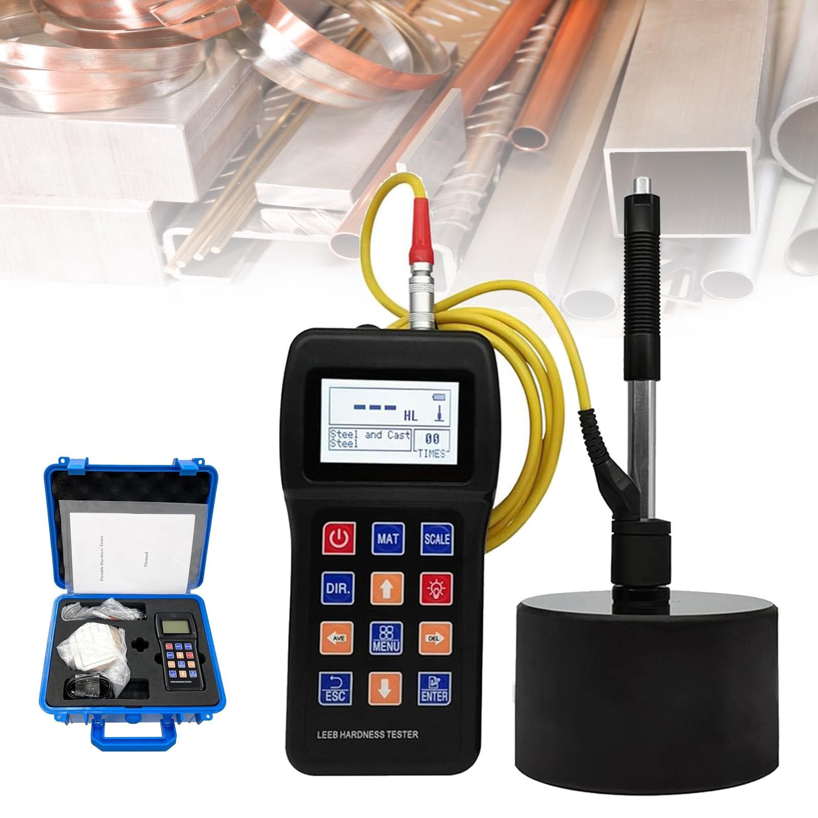 JozyJul Portable Metal Leeb Hardness Tester with D Sensor & Standard Block,Hardness Meter Durometer for Stainless Steel,Alloy,Copper,10 Materials,HL HB HV HRC HRB HRA HLD