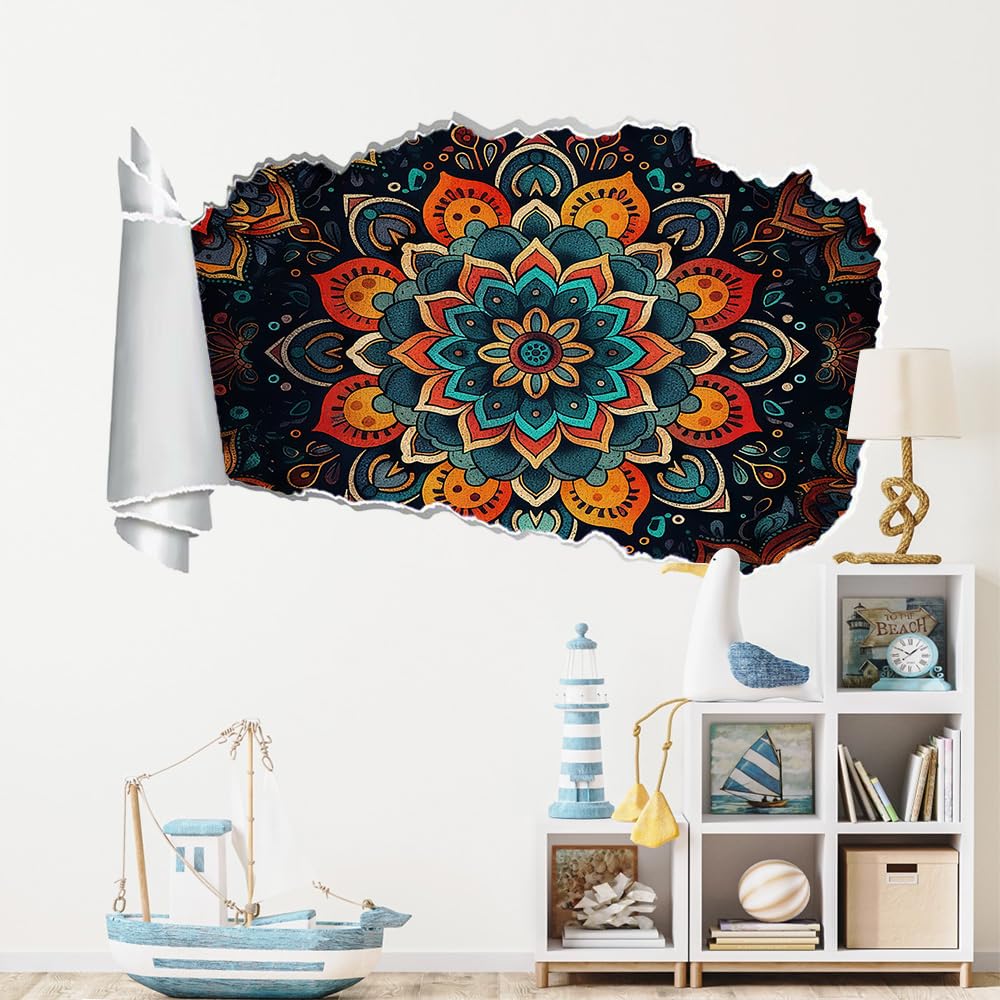 Wandsticker 3D Durchbruch Mandala Wandtattoo kinderzimmer Deko Blumen Wandaufkleber Wanddurchbruch Wandsticker Wandbild für Mädchen Zimmer Wohnzimmer Schlafzimmer