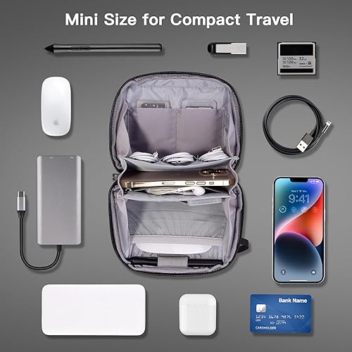 Miniatura 4 de DDgro Mini bolsa organizadora de artículos electrónicos de viaje, conveniente y elegante estuche de almacenamiento (cuadros azul-mini)