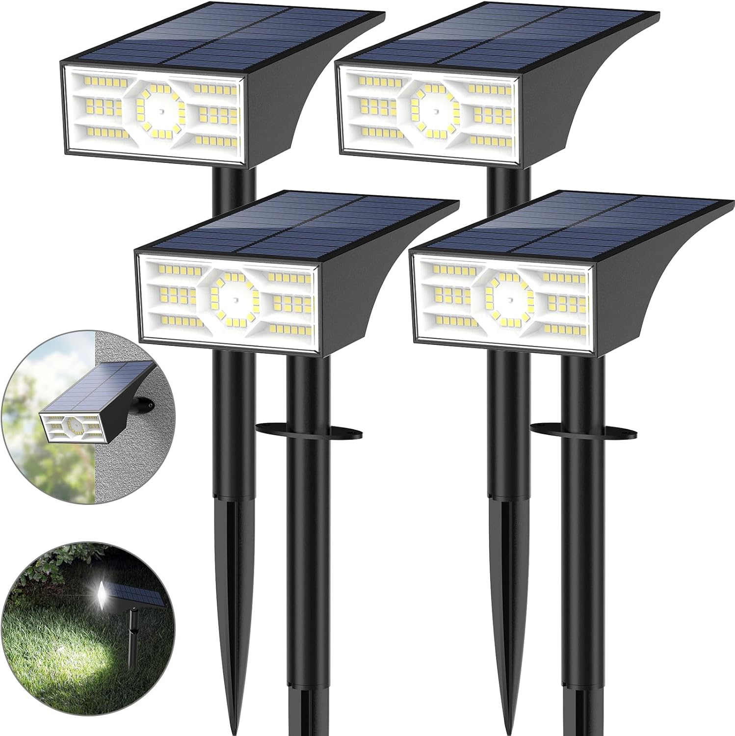 WENATY Photo voltaic Lights for Outdoor, 56 LED Photo voltaic Spotlights for Out of doors Backyard 6500 Okay Cool White LED Photo voltaic Highlight, 4 Brightness Modes, Photo voltaic Backyard Lights, IP65 Waterproof Photo voltaic Lights for Pathway,