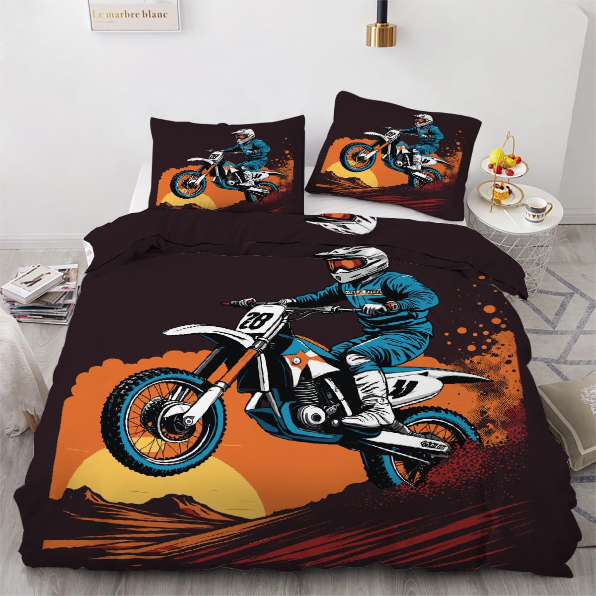 Housse de couette motocross 240x260 avec zip pour éviter la couette qui glisse de la parure moto