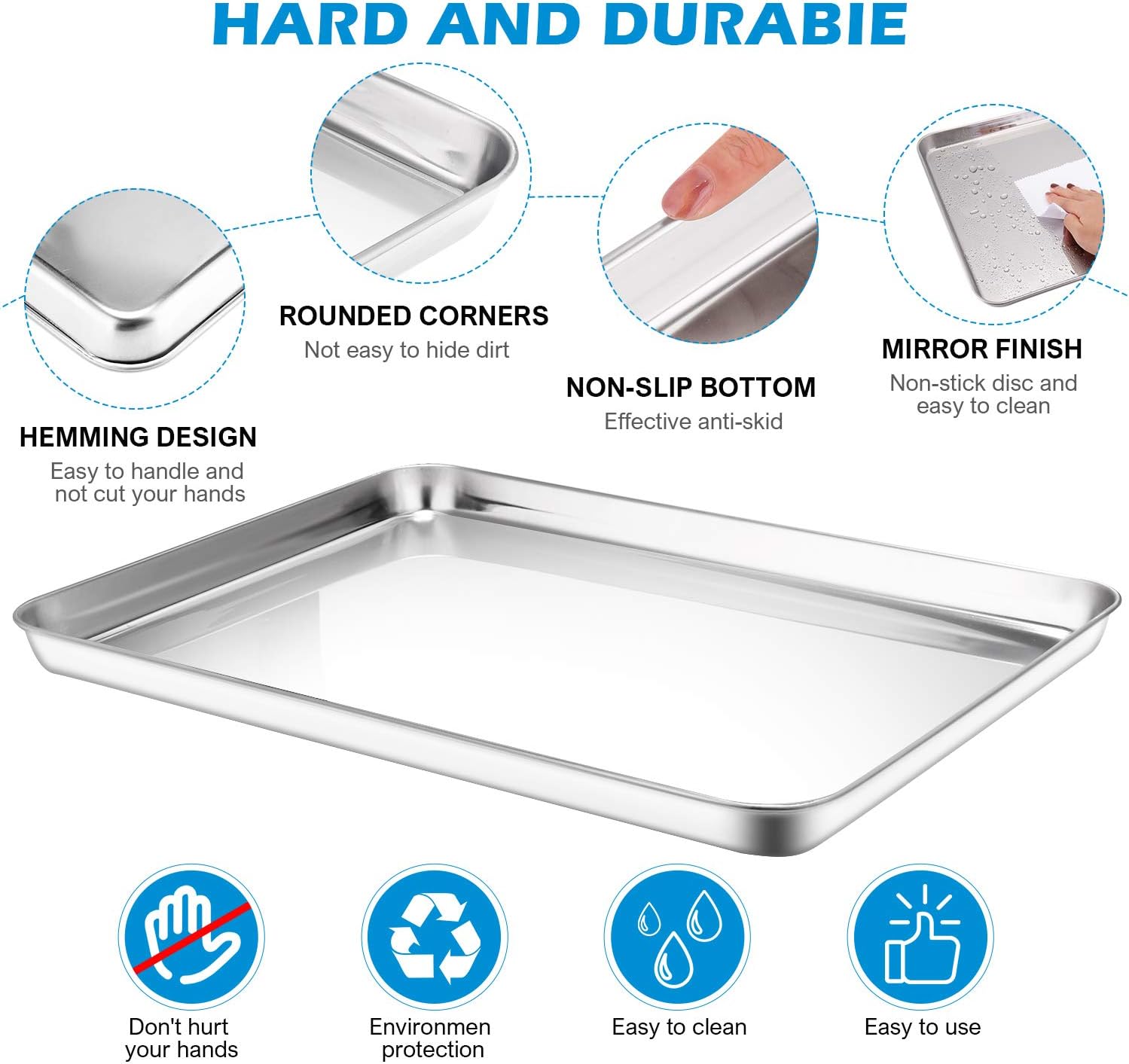 Baking Sheet with Rack Set, AASELM 2 Sets Stainless Steel Cookie Sheet with Cooling Rack, Non Toxic & Healthy, Mirror Finish & Rust Free, Easy Clean & Dishwasher Safe