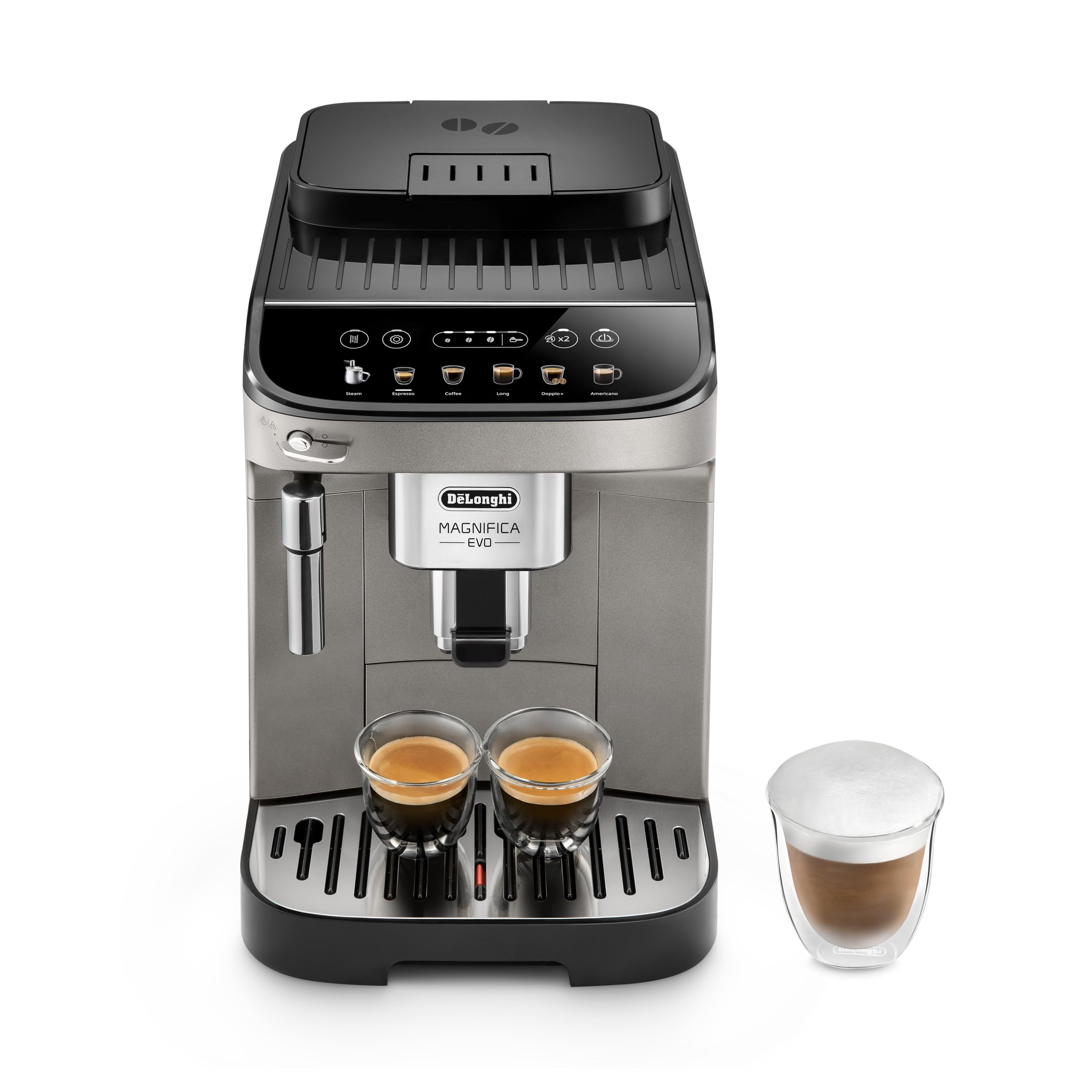 De'Longhi Magnifica Evo, machine à café automatique, mousseur à lait manuel, écran tactile