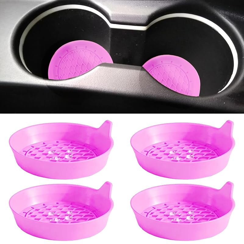 Kit com 4 Porta-Copos para Carro em Silicone Rosa BFXM, Redondos e Antiderrapantes, CC-F-4