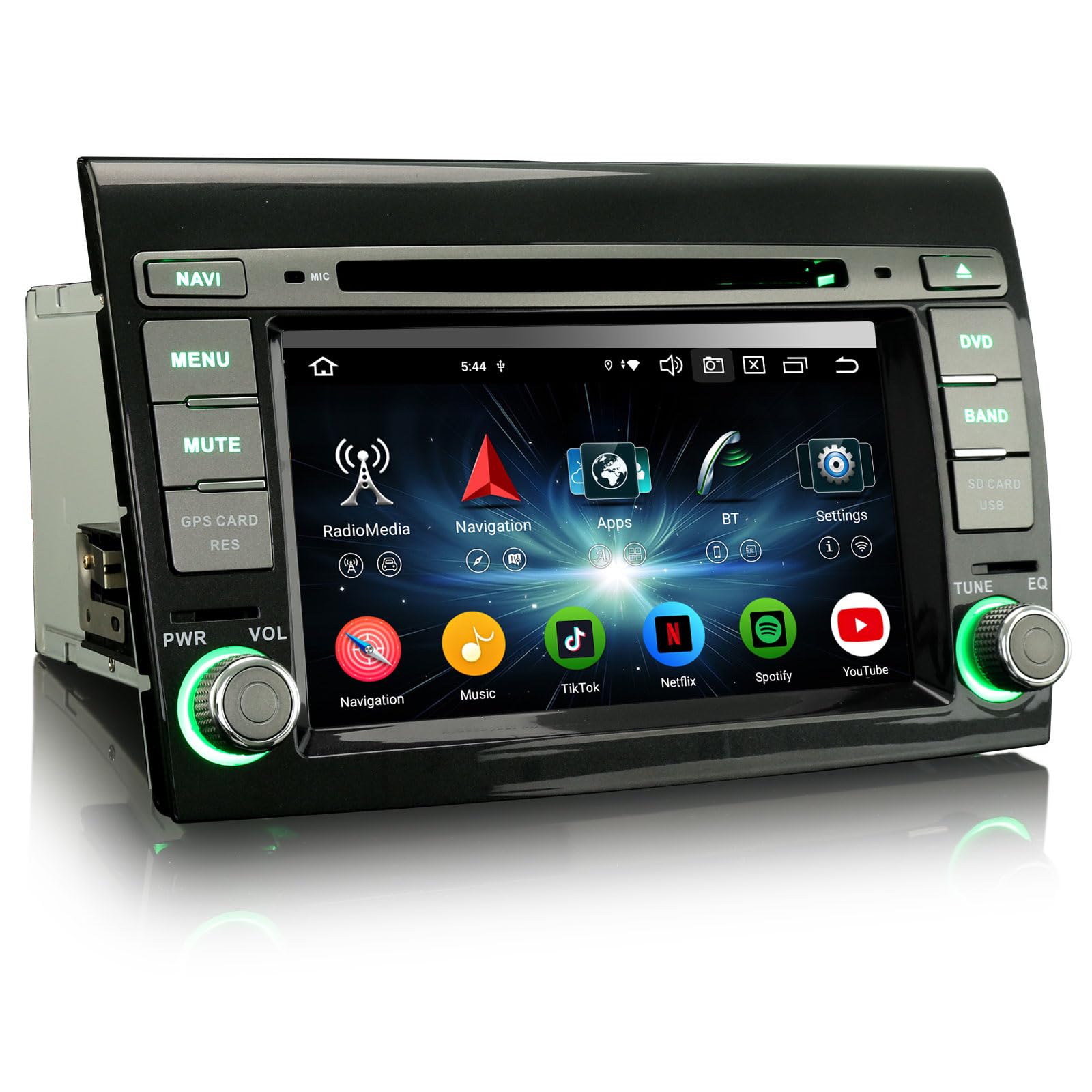 Erisin 7 pollici 8-Core 4GB+64GB Android 16 Autoradio Bluetooth GPS Navigatore per Fiat Bravo 2007-2014 Supporto CarPlay senza fili Android Auto WiFi DSP DAB+USB CD DVD OBD2 FM Controllo al Volante