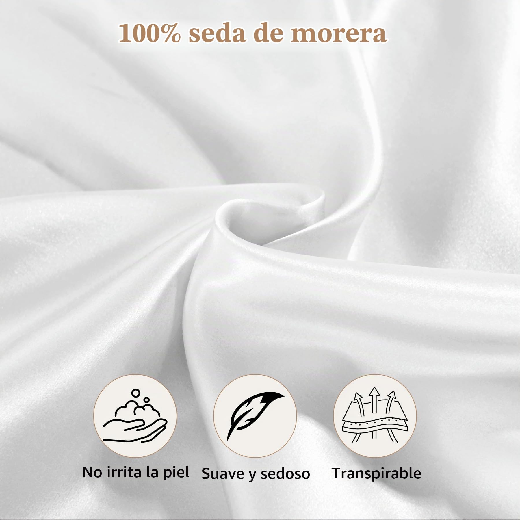 Fundas de Almohada de Seda 100% Morera Natural 20 Momme, Suaves y Cuidado de la Cabello Funda de Almohada de Seda 2 Piezas Blanco (40 * 80cm)