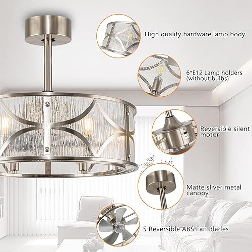 Miniatura 5 de Ventilador de techo de cristal de 52 pulgadas con control remoto de luces, ventilador de araña de casa de campo negro, candelabro rústico para