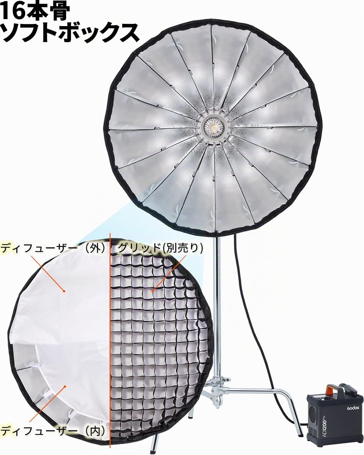 GODOX QR-P120 Softboxes Parabólicos Profundos de 120 cm / 47,24 Pulgadas con Montaje Bowens de Liberación Rápida para Godox SL-60W VL150 VL300 UL150 SL150WII SZ150R