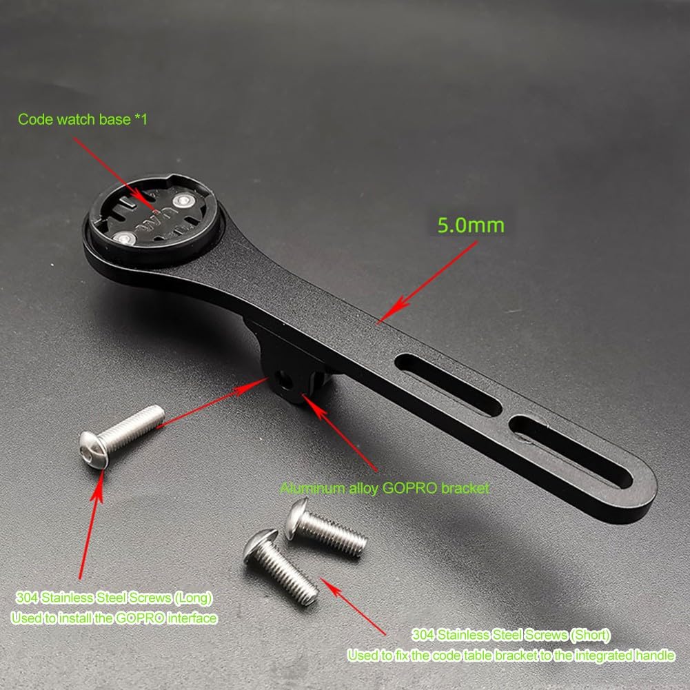 Supporto Bici Per Computer Garmin/Wahoo - Con Attacco GoPro E Luce, Lega Alluminio, Nero