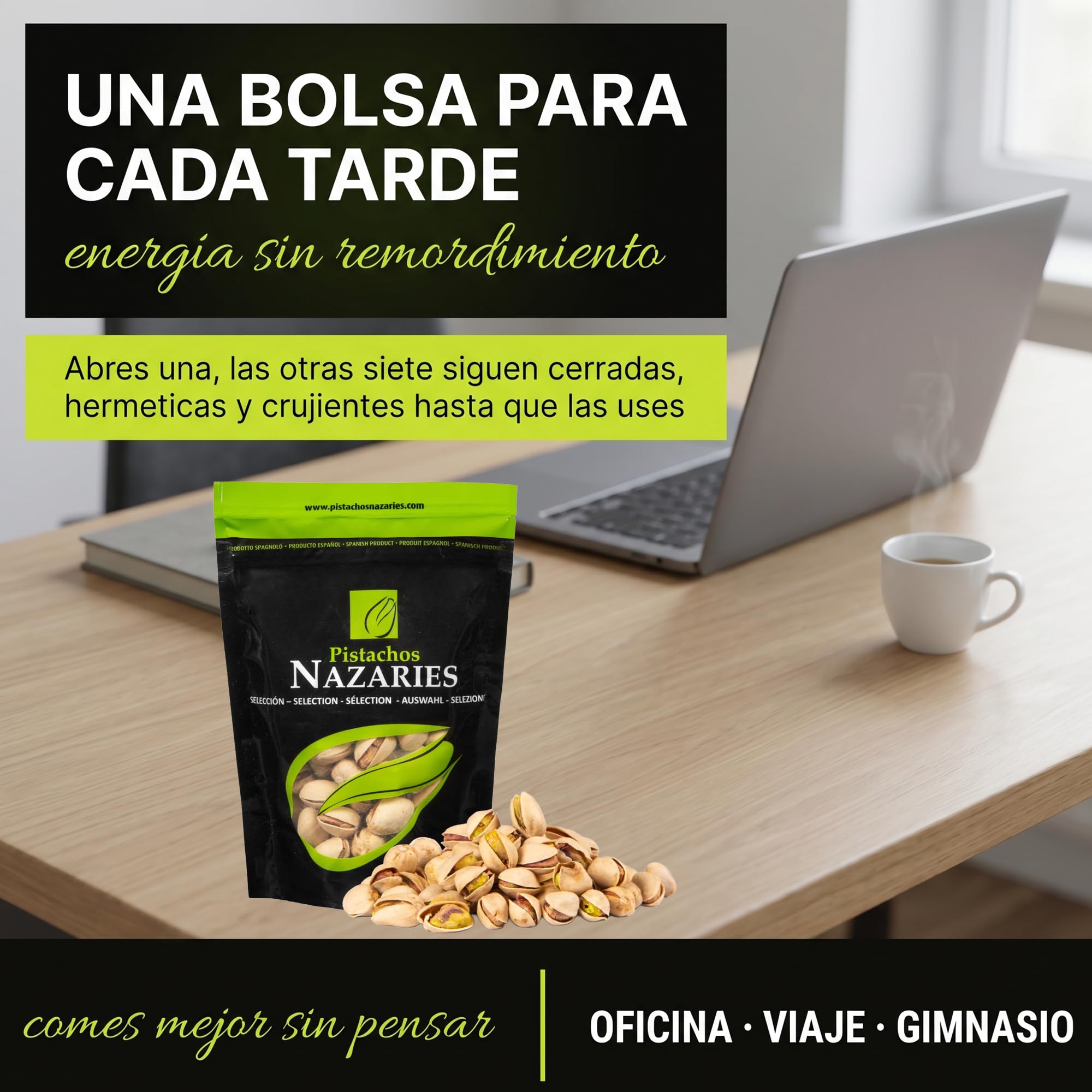 PISTACHOS NAZARIES Tostados con Sal Pack Familiar 8x120g Cultivados en España Sin Aceites Añadidos Cosecha Andaluza Snack Aperitivo Frutos Secos Españoles Origen Granada Malaga 8 Bolsas 960g Picoteo