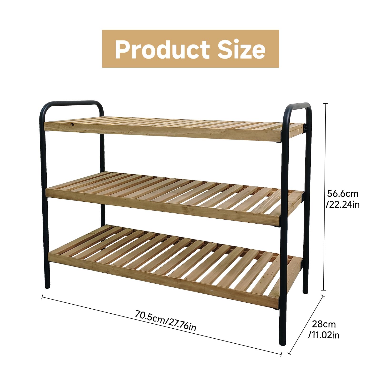 XZ-23244 Zapatero de 3 Niveles de Madera y Metal – Estante Organizador para Zapatos, Diseño Industrial, 70.5×28×56.6 cm – Ideal para Entrada, Dormitorio o Baño