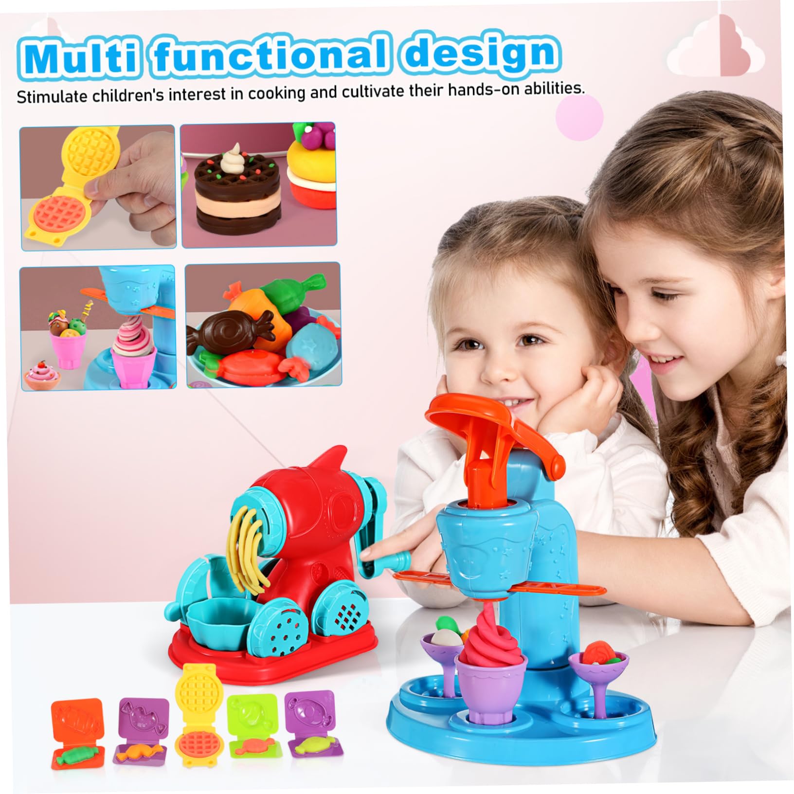 Mipcase Set Giochi per Bambini 51 Pezzi Strumenti per Pasta Modellabile in Abs, Kit Cucina Giocattolo Educativo per Feste e Compleanni, per Ragazzi e Ragazze