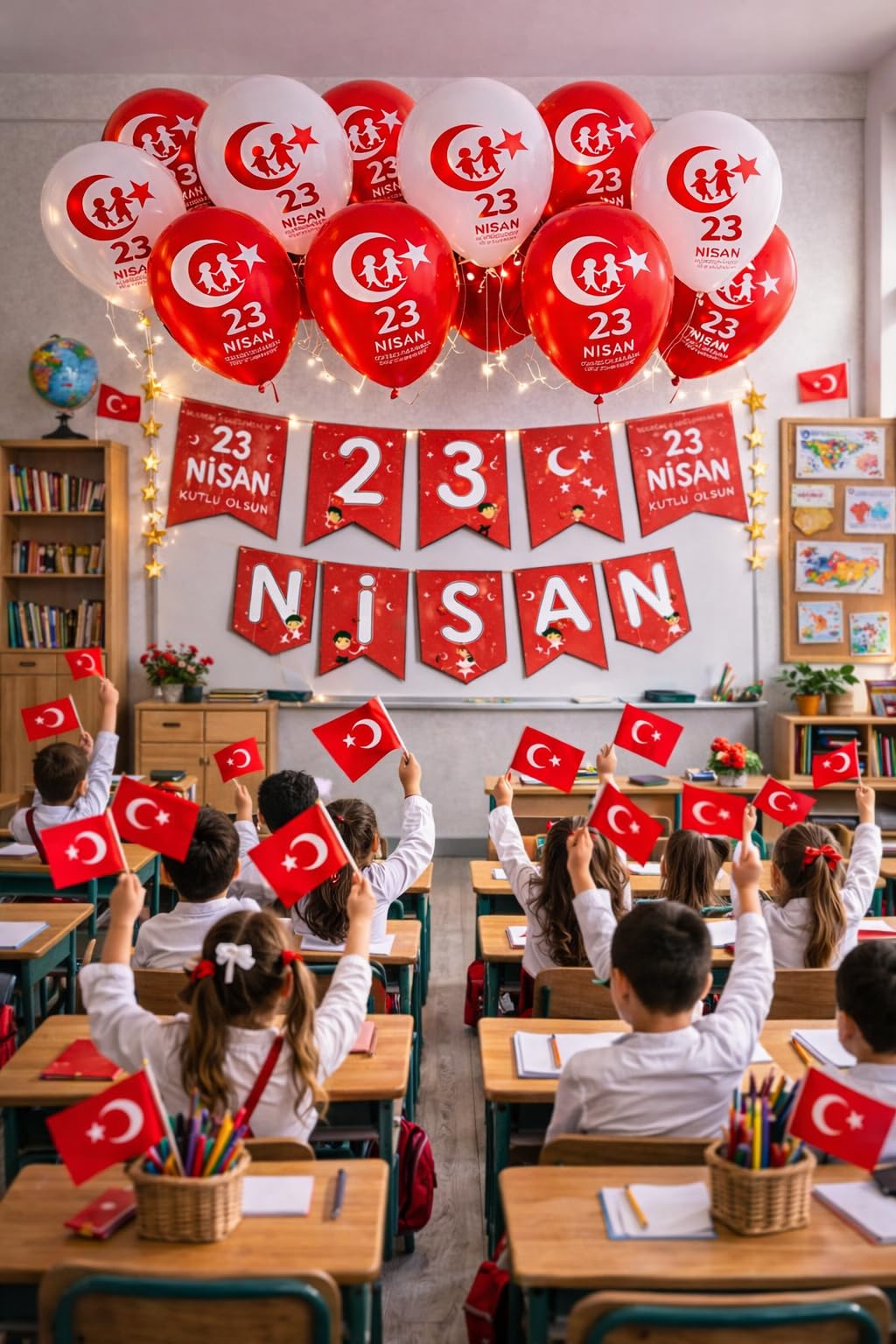 23 Nisan Dekoratif Süsü Flama Okul Süsü, Atatürklü Balon, Türk Bayrağı Pano Süsleri 2026 23…