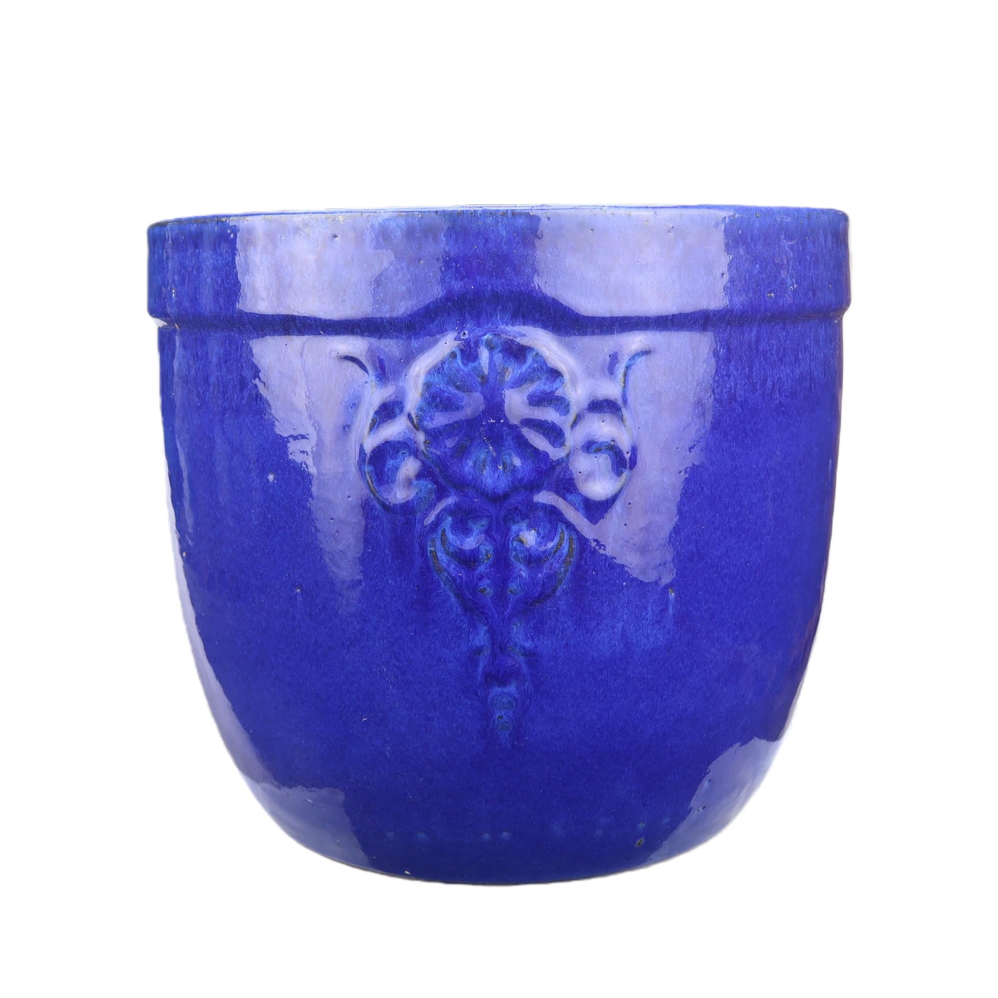 Steinzeug-Blumentopf/Pflanzkübel Blumenemblem Blau 32x28cm frostfest