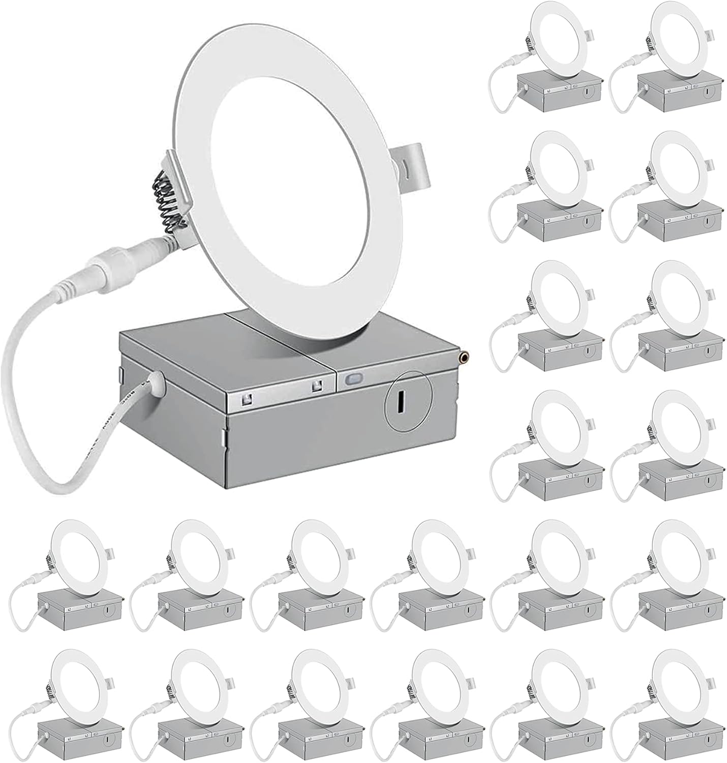 3MW LED Pot Lights 4 Inch 20 Pack (9 Watt 700 Lumens), LED Ceiling Lights with Junction Box, ETL & Energy Star Certified, IC Rated for Insulation Contact | (3000K – Warm White)