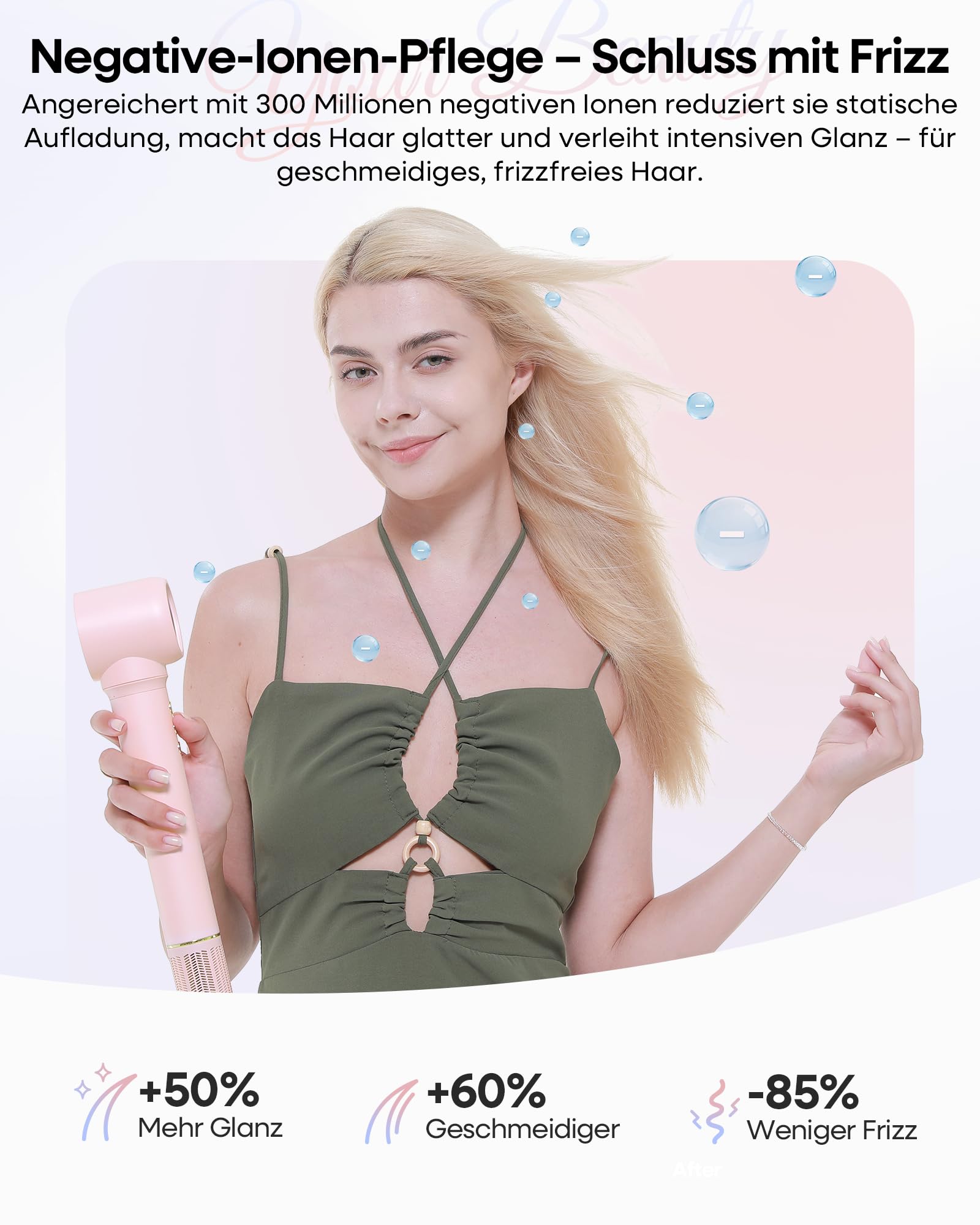 Airstyler 7 in 1 Ionen Föhn mit Diffusor Lockenstab Haartrockner Glätteisen Volumenbürste Warmluftbürste Reisetasche Rosa