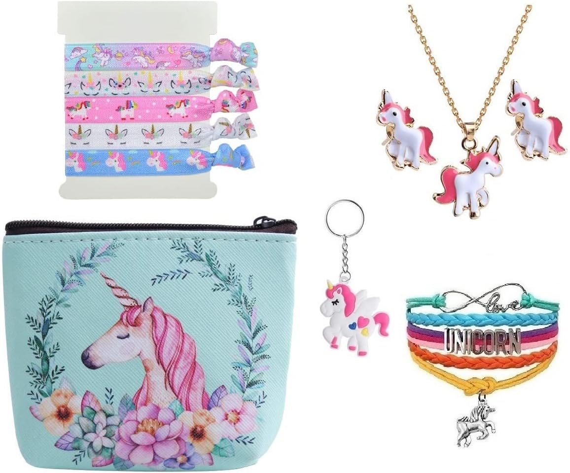 Fanovo Unicorn Gifts - Necklace/Bracelet/Earring/Mini Bag/Hair Ties/Keychain 11 PCS