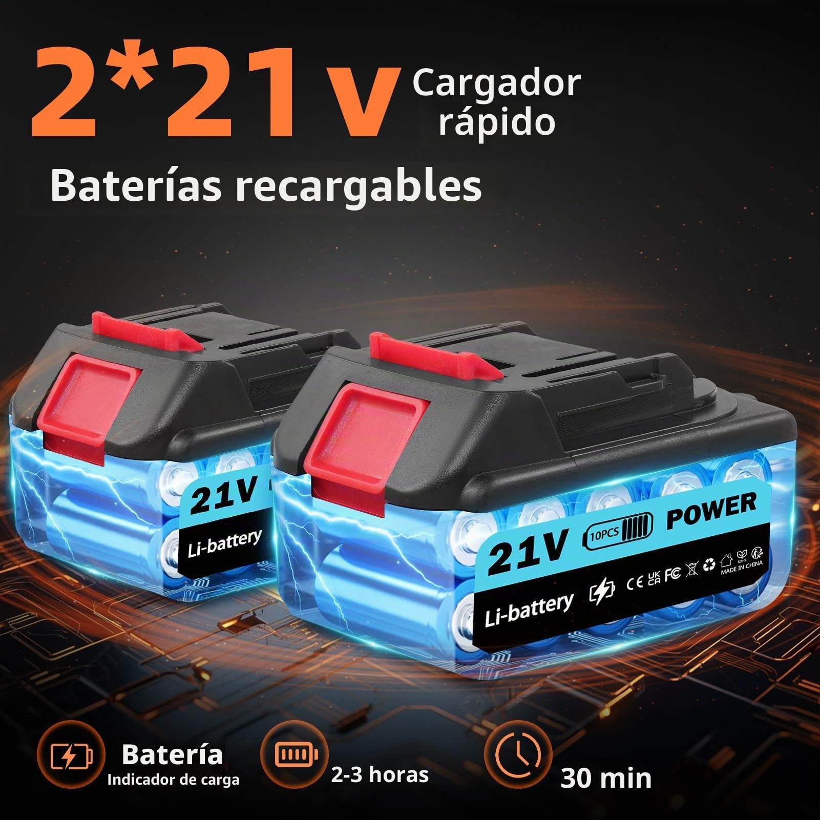 Viugreum 21V Limpiador de Alta Presión con Boquilla 6 en 1, Limpiadores de Alta Presión Inalámbricos Portátiles con 2 Baterías y Cargador, Manguera de 5 m, Filtro de Agua, Vaporizador, Recarga Rápida