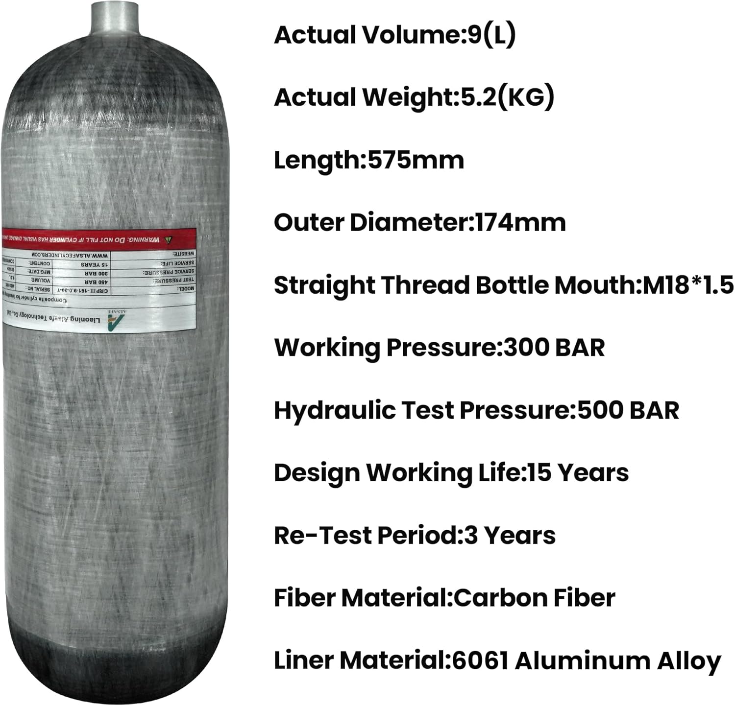 TUXING 4500Psi Carbon Fiber Scuba Tank 9L 9000CC High Pressure Composite Cylinder,Diving Tank,Deep Dive Gas Cylinder,Pcp Air Tank for Deep Diving Snorkeling