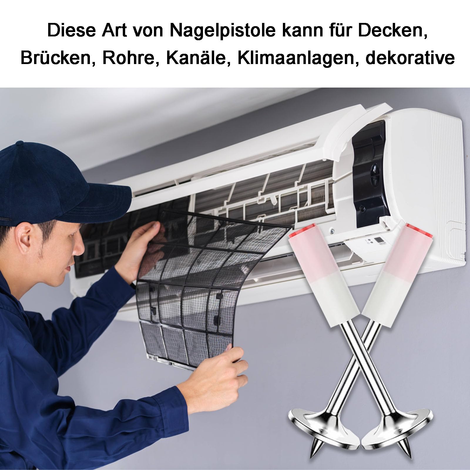 Clavos de Acero Manual, 200 Piezas Remaches, Clavo Redondo de Acero de 7,3 mm de Diámetro, Clavo Aceros para Hormigón, para Fijar Techos de Hormigón