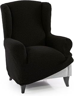 FAVERTI Super elastischer Bezug für Ohrensessel, 1-Sitzer, 70 bis 100 cm, Modell Novele, Schwarz, Qualitätsschutz aus Jacquardgewebe, Baumwollgefühl, Ohrensesselschutz