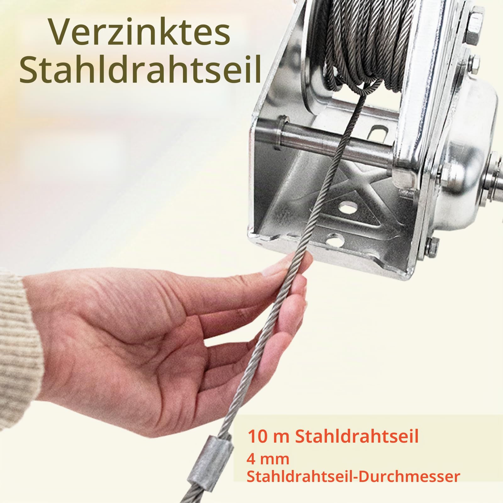 Edelstahl Handseilwinde mit Bremse(1200lbs,10m) | 1200lbs Anhänger Seilwinde Hand Klein mit Drahtseil, Handwinde Seilwinde Manuell für Anhänger Auto, Boot und Forst