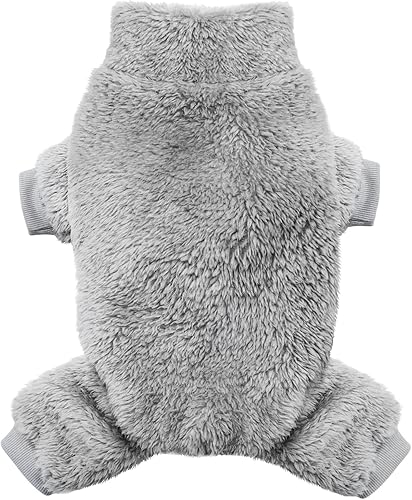 Idepet Pijama de terciopelo para perro, suéter de cuello alto para perro, mameluco de felpa suave para gatos, ropa para mascotas, traje de invierno,