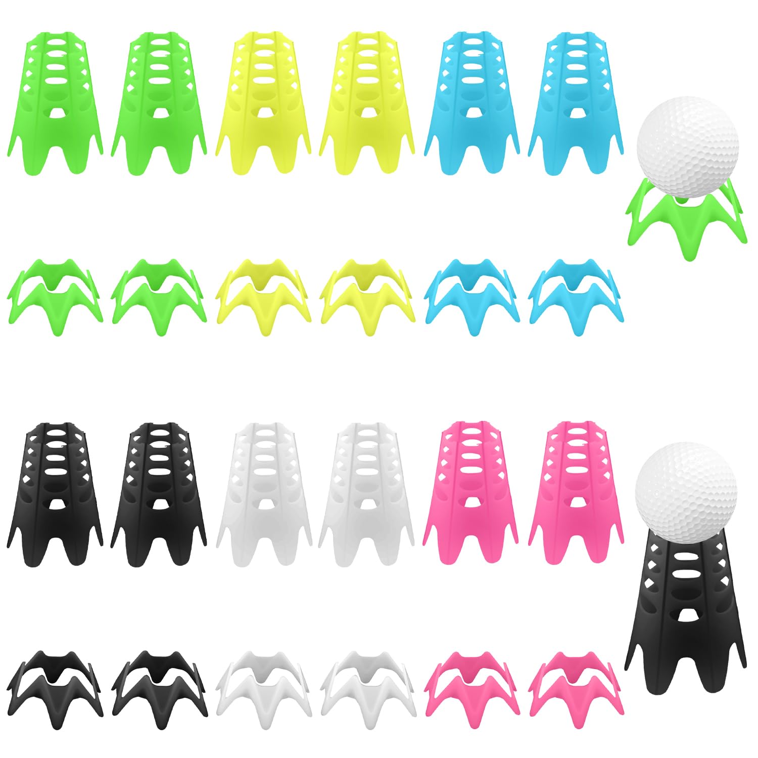 PEUTIER 24pcs Practice Golf Tees, 12 Tall & 12 Small Plastic Golf Tees Indoor Golf Mat Tees Golf Simulator Tees Golf Training Accessories for Golfers Golf Lovers (6 Colors)