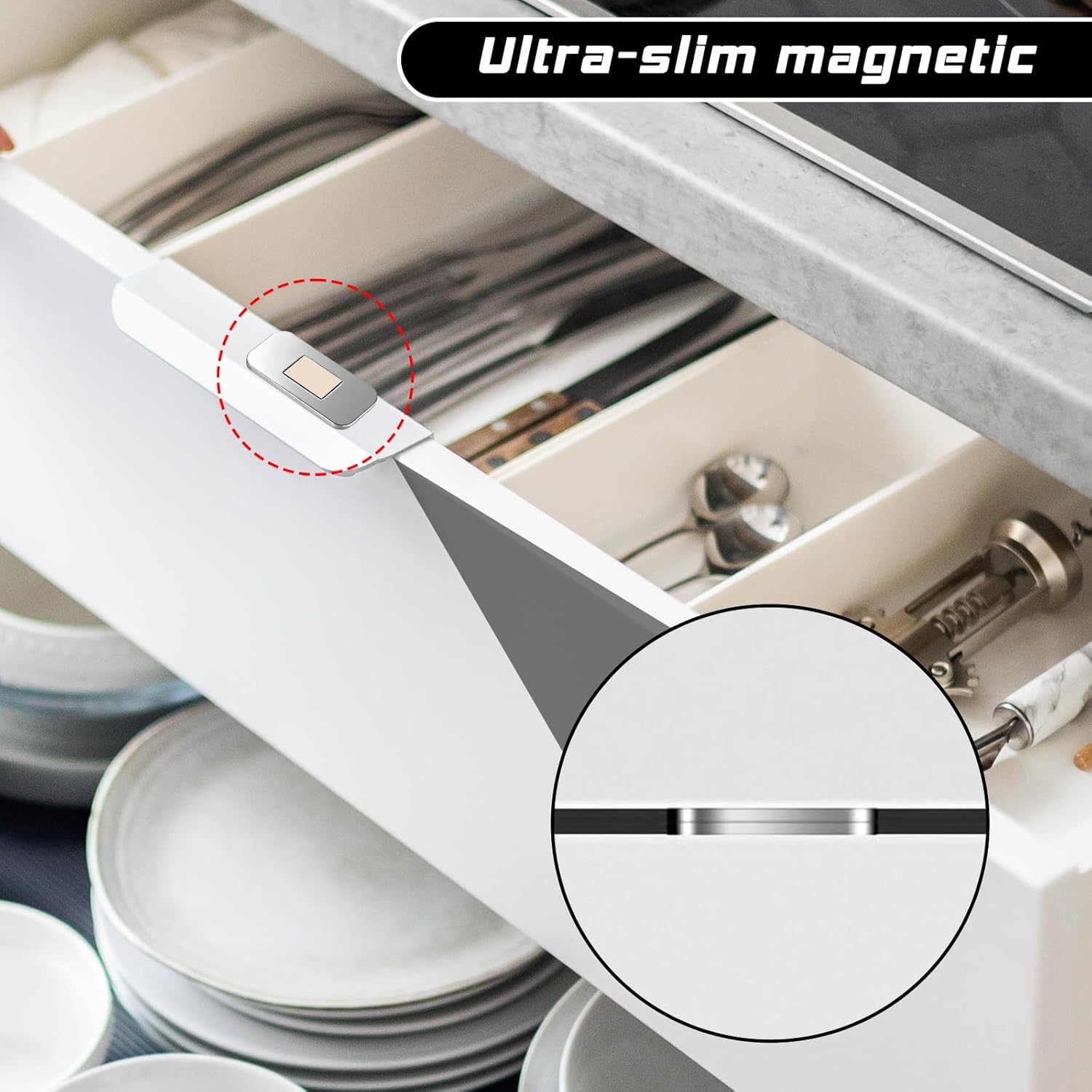 6 Pack Cabinet Door Catch Ultra Thin Cabinet Door Stainless Steel Adhesive Drawer to Stay Closed for Closet Drawers Kitchen Bathroom (Silver)